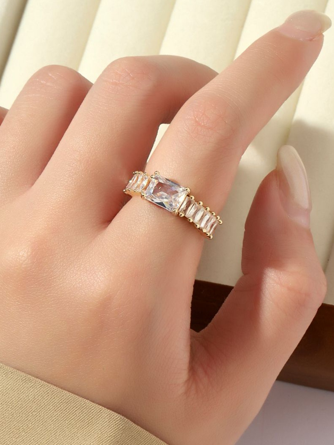 

SALTY 14K Gold Plated Stone Studded Finger Ring