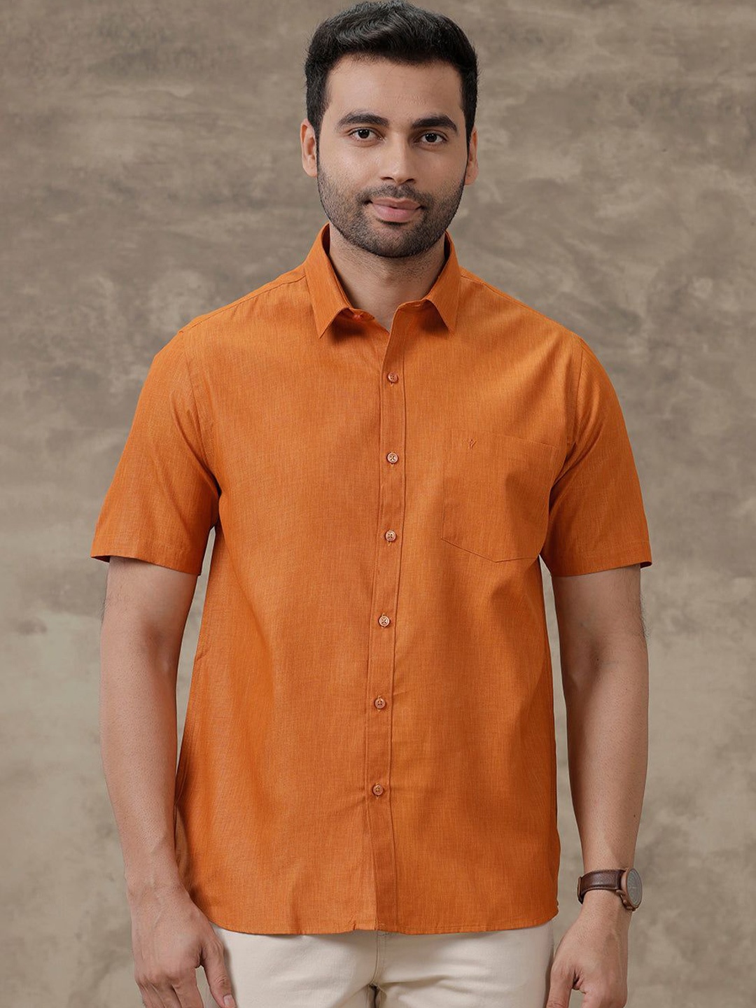 

Ramraj Men Spread Collar Solid Casual Shirt, Orange