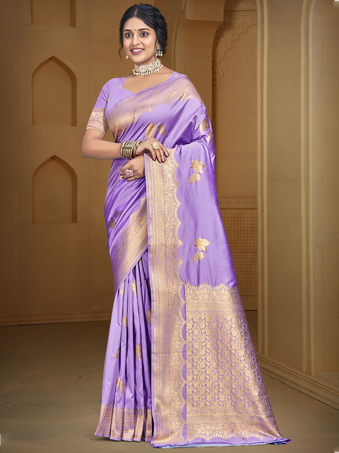 

SANGAM PRINTS Woven Design Zari Tussar Saree, Lavender
