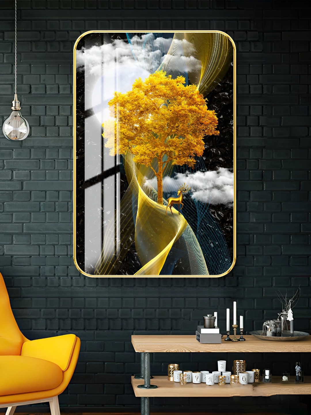 

WALLMAX Gold-Toned 1 Piece Wood Other Wall Paintings
