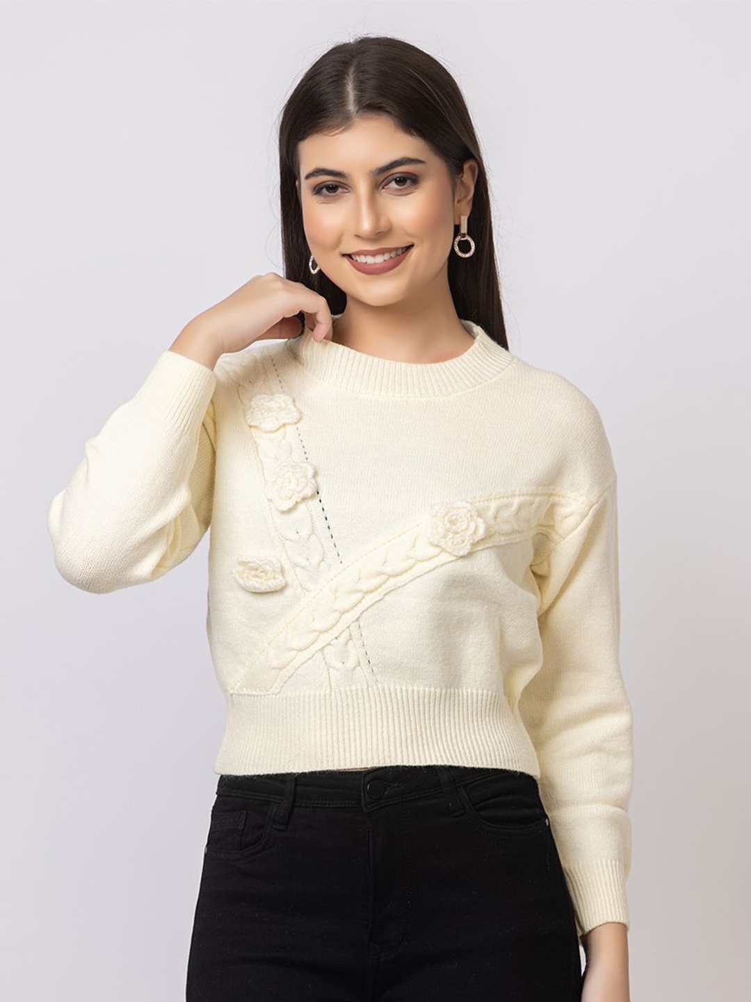 

GFO Women Solid Woollen Sweaters, White