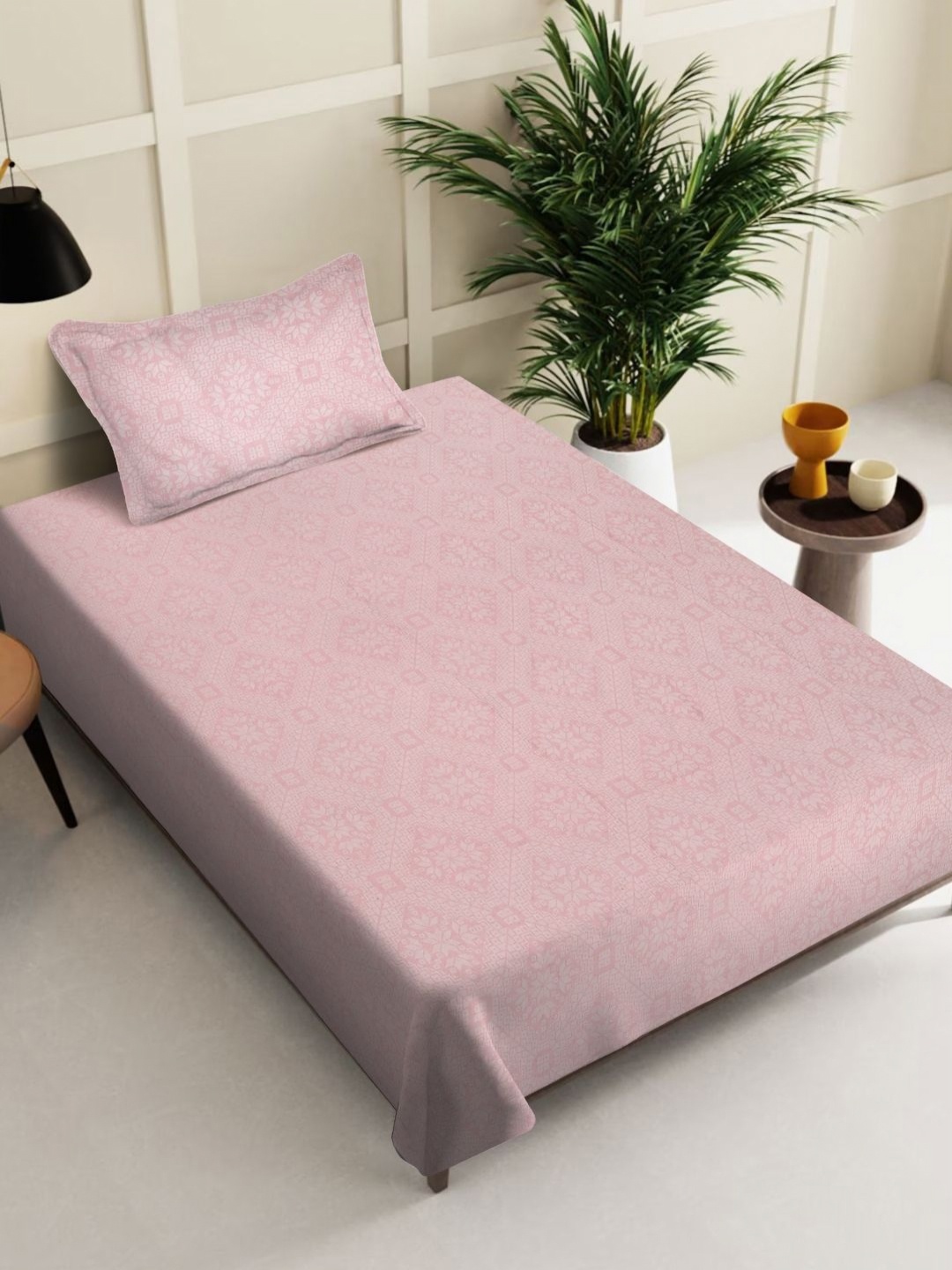 

KLOTTHE Pink Floral Printed Pure Cotton Single Bedcover With Pillow Cover