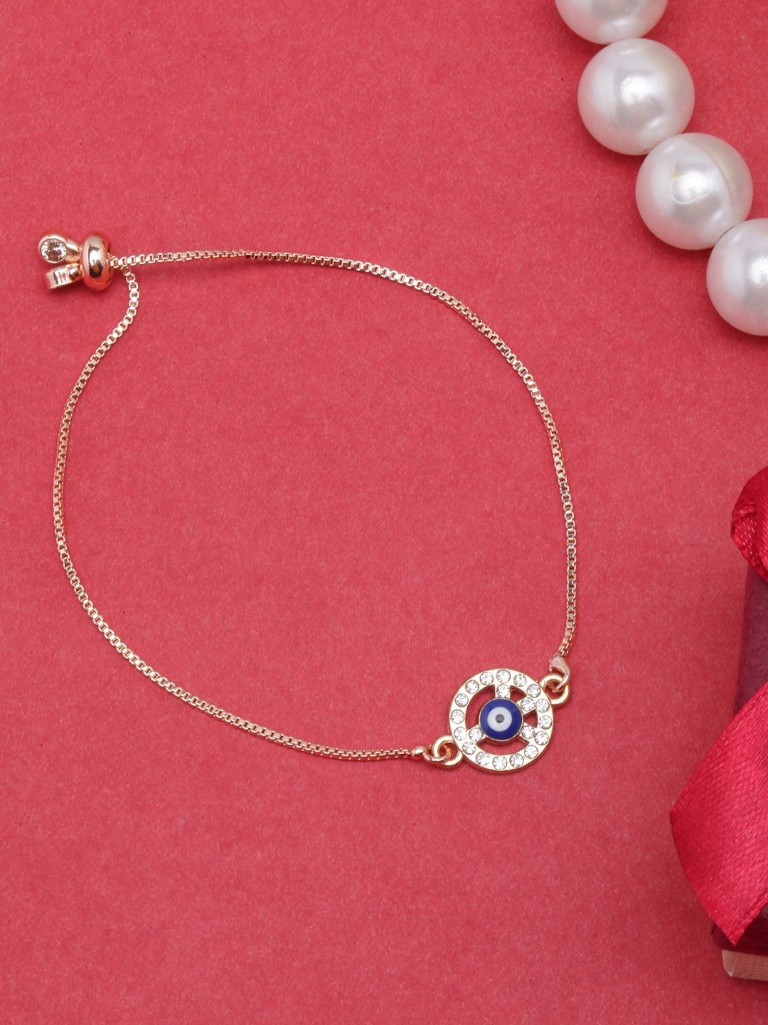 

KPOP Rose Gold-Plated Stone Studded Charm Bracelet