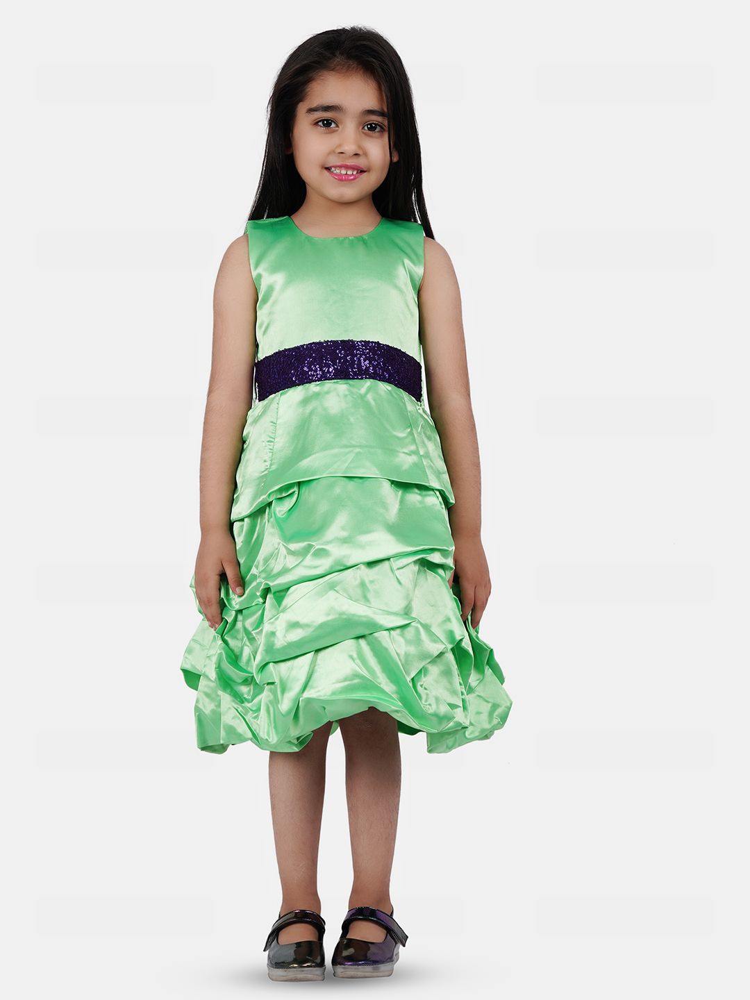 

Wish little Girls Satin A-Line Round Neck Dress, Green