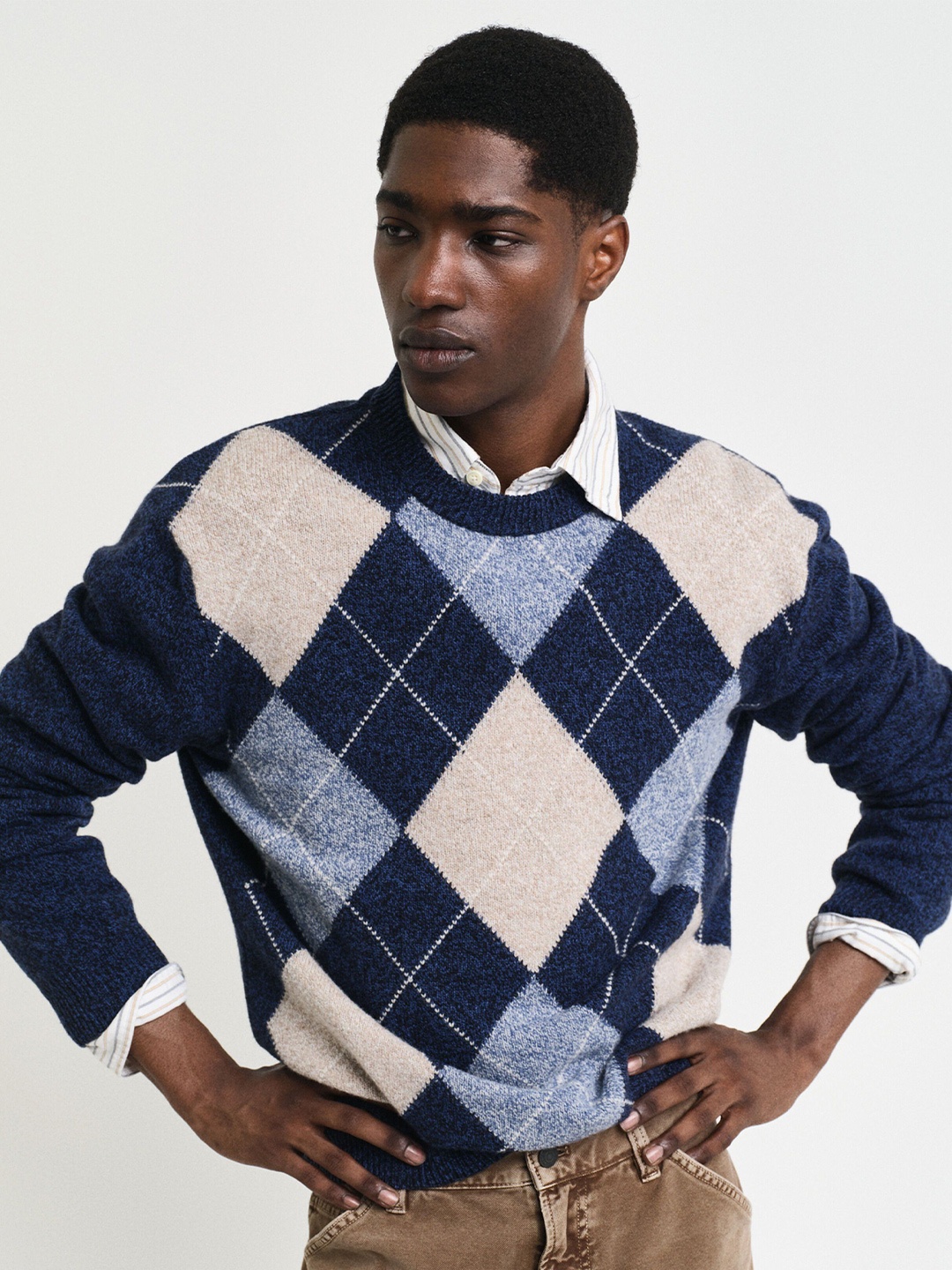 

GANT Men Checked Woollen Pullover, Blue