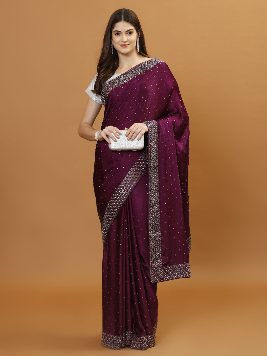 

Meena Bazaar Embellished Beads and Stones Saree, Purple