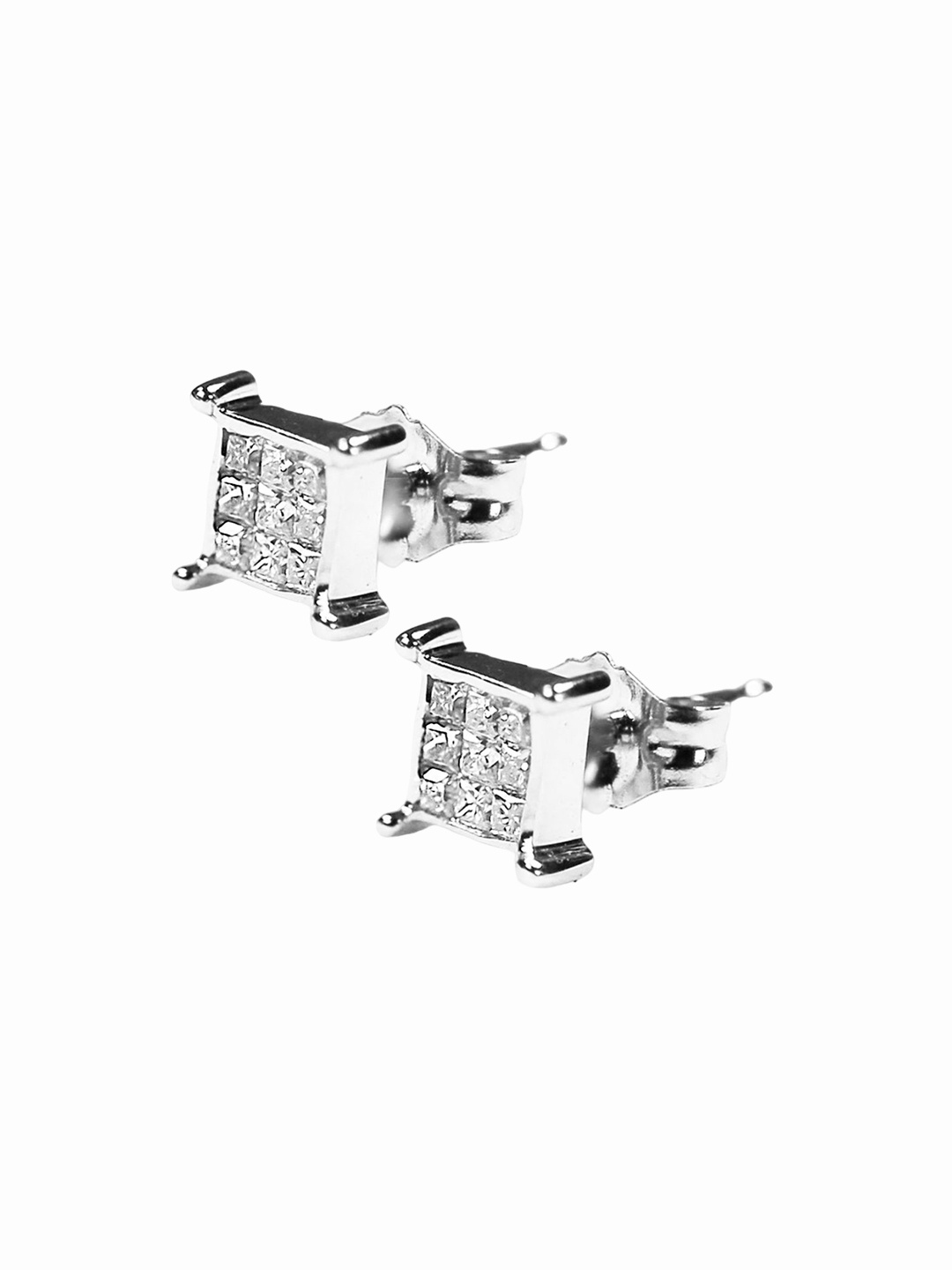 

FIMBUL Stone Studded Stainless Steel Classic Studs Earrings, Silver