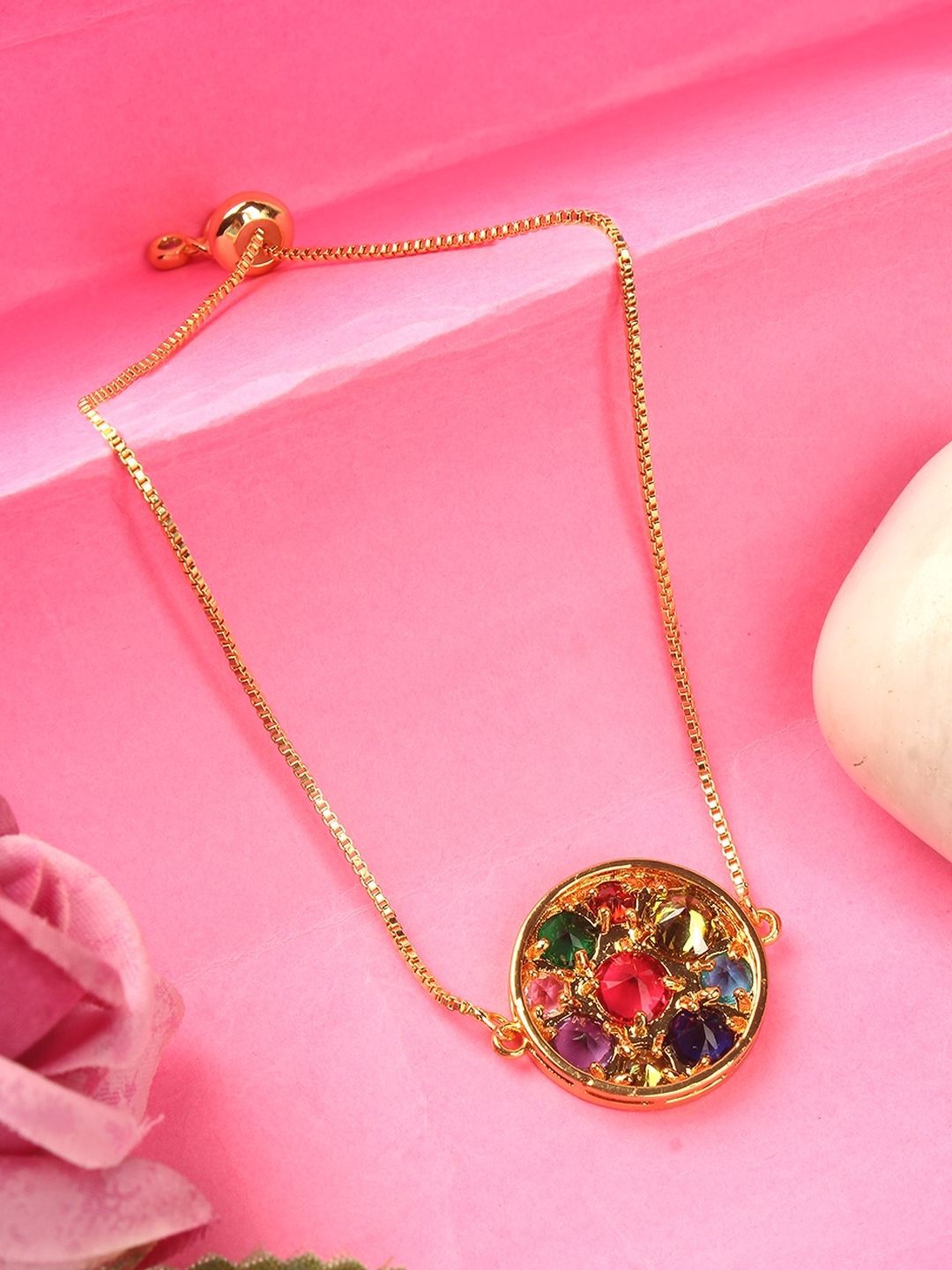 

KPOP Gold-Plated Cubic Zirconia Studded Charm Bracelet
