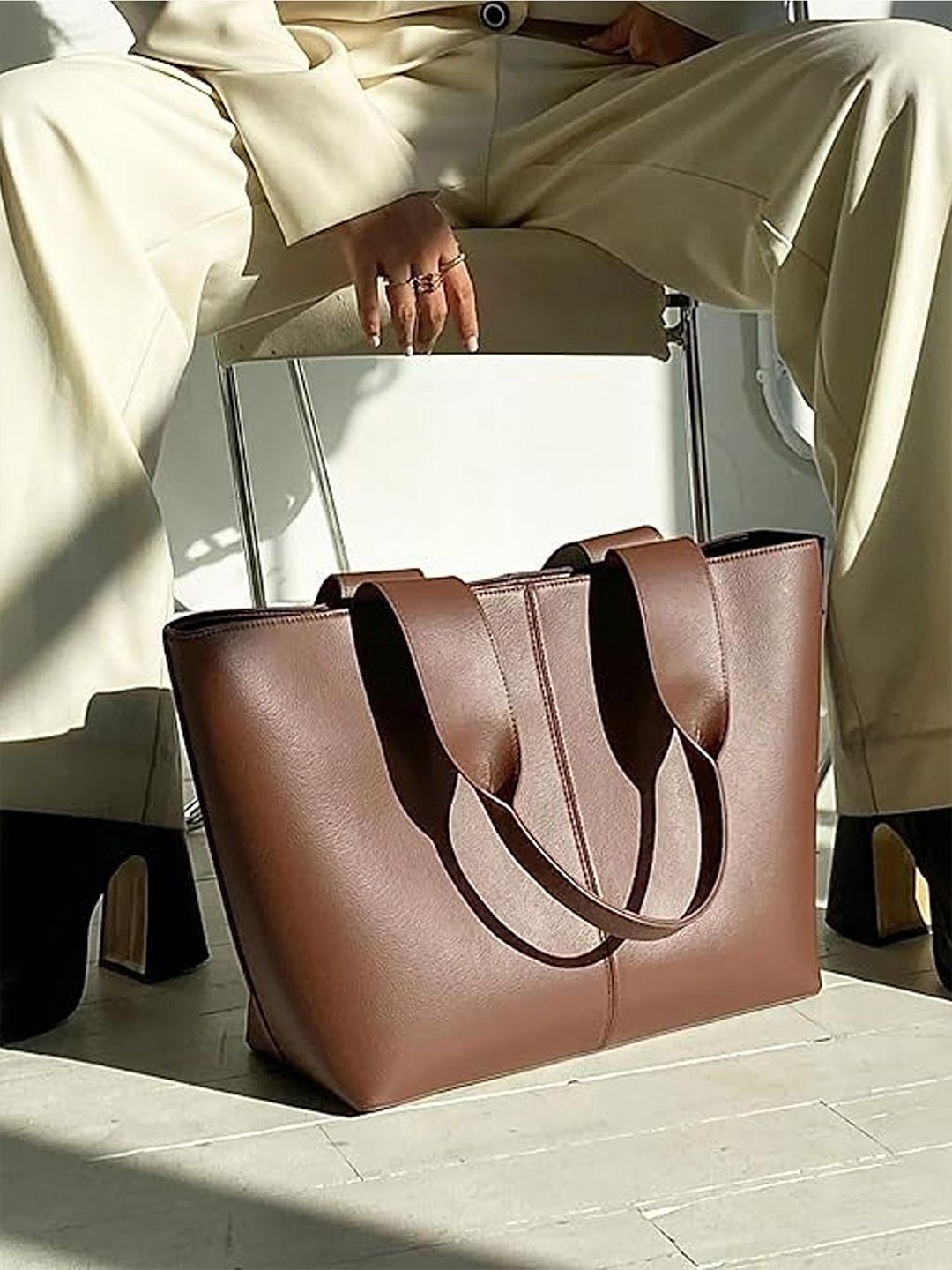 

INKMILAN PU Tote Bag, Brown