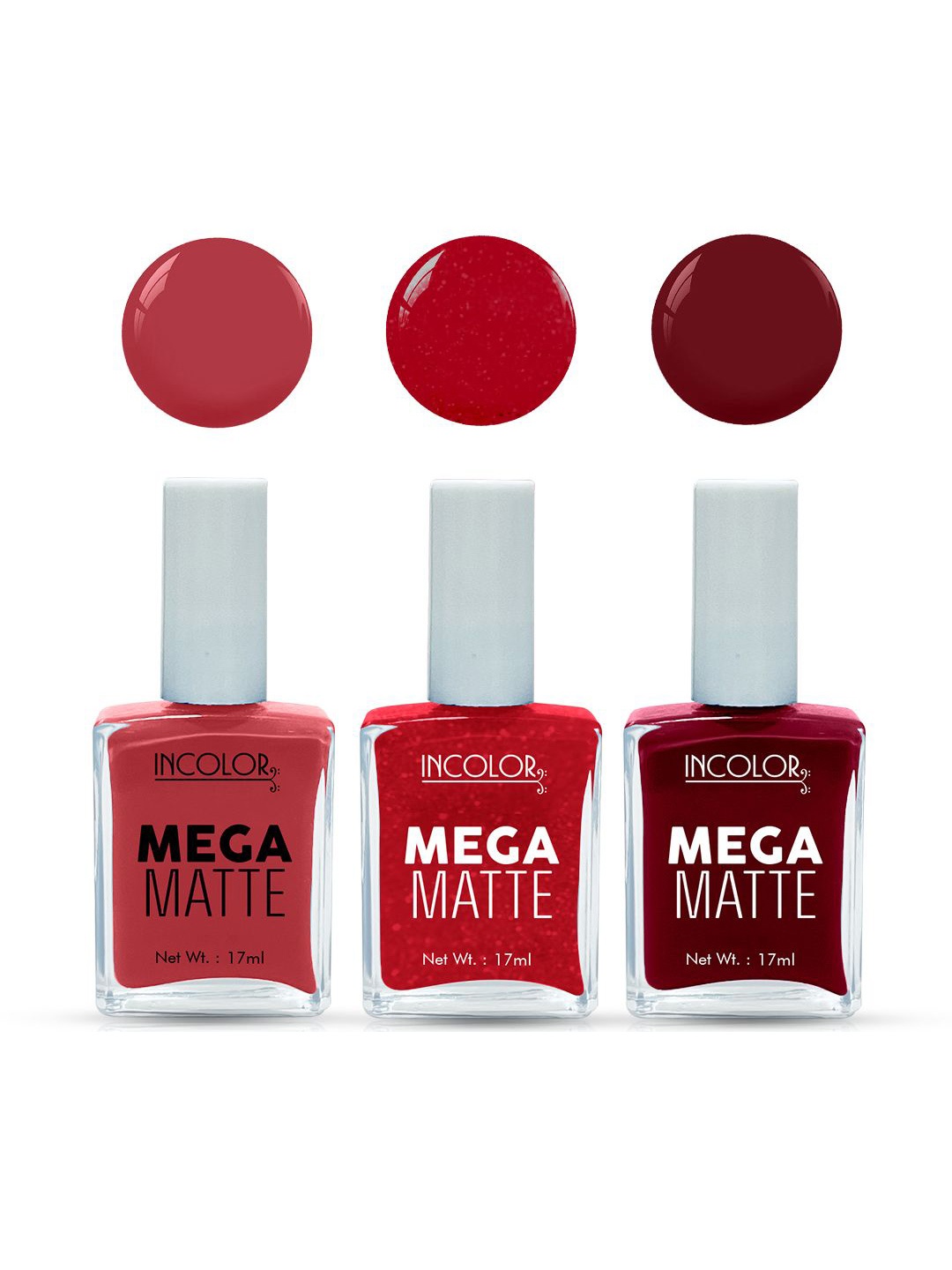 

INCOLOR Set Of 3 Mega Matte Nail Paint - 17 ml Each - 04 - 06 - 64, Multi