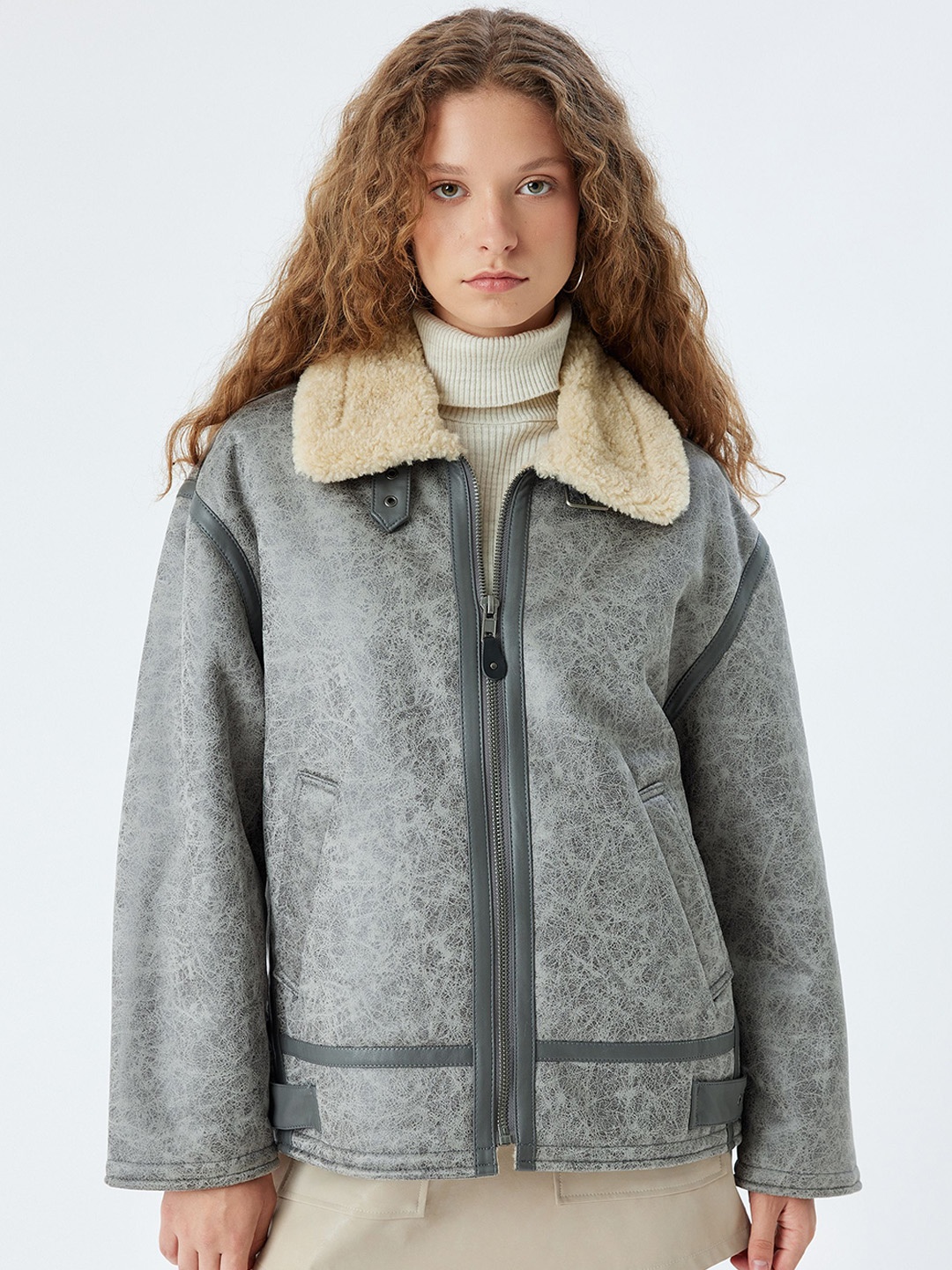 

Koton Women Floral Parka Jacket, Grey