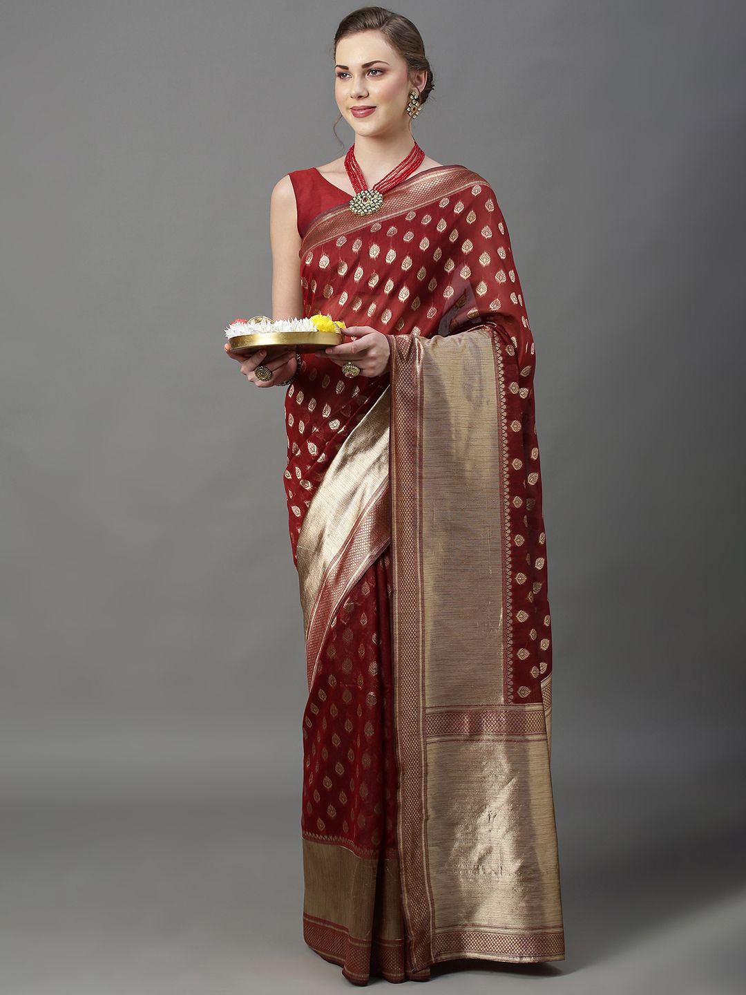 

KALINI Floral Woven Design Zari Banarasi Saree, Maroon