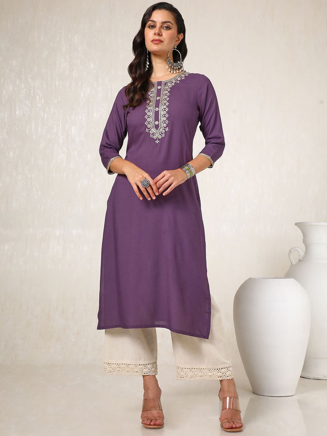 

Soch Women Embroidered Sequinned Kurta, Purple