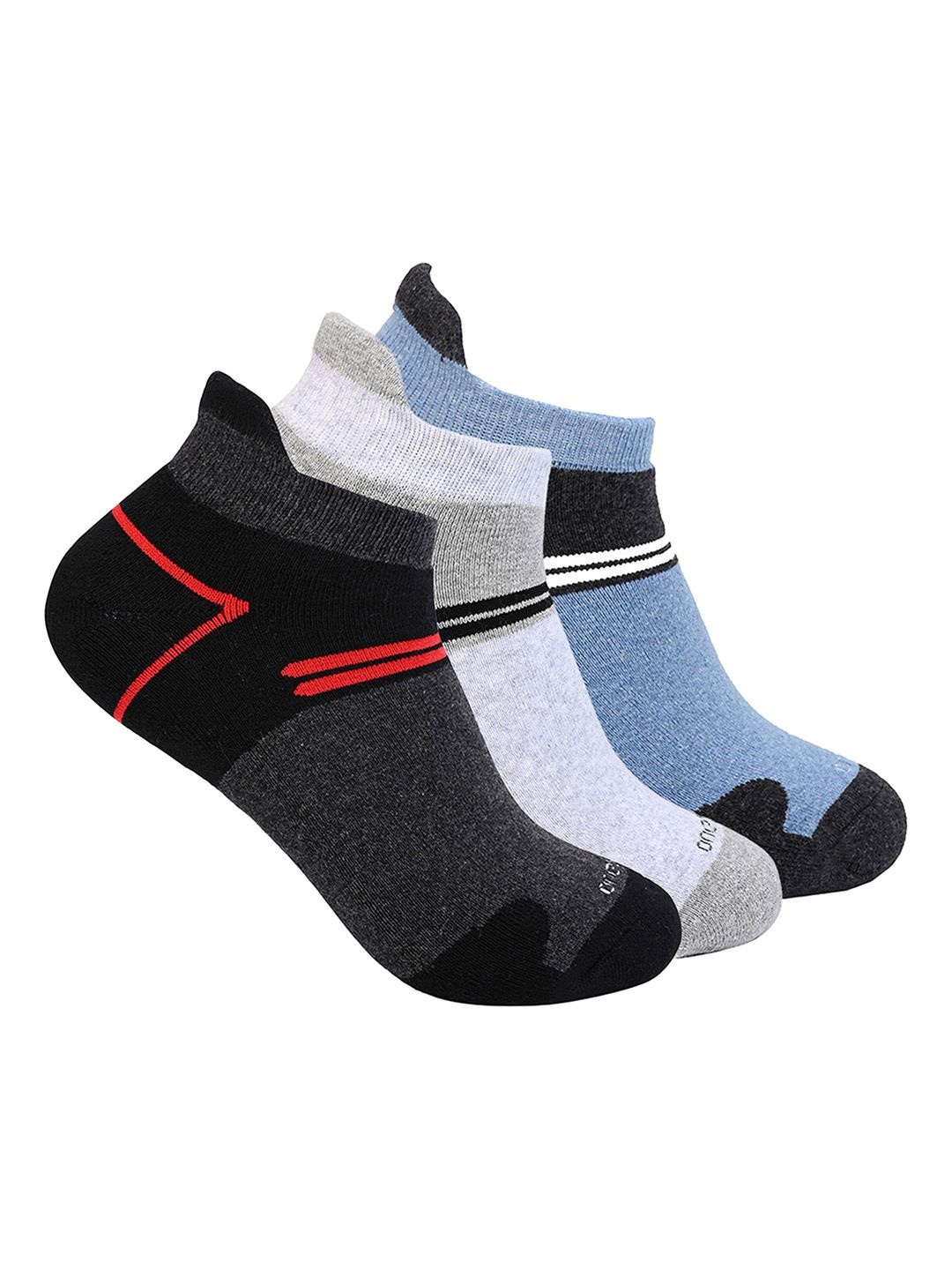 

One8 Men Pack Of 3 Colorblocked Cotton Ankle-Length Socks, Black