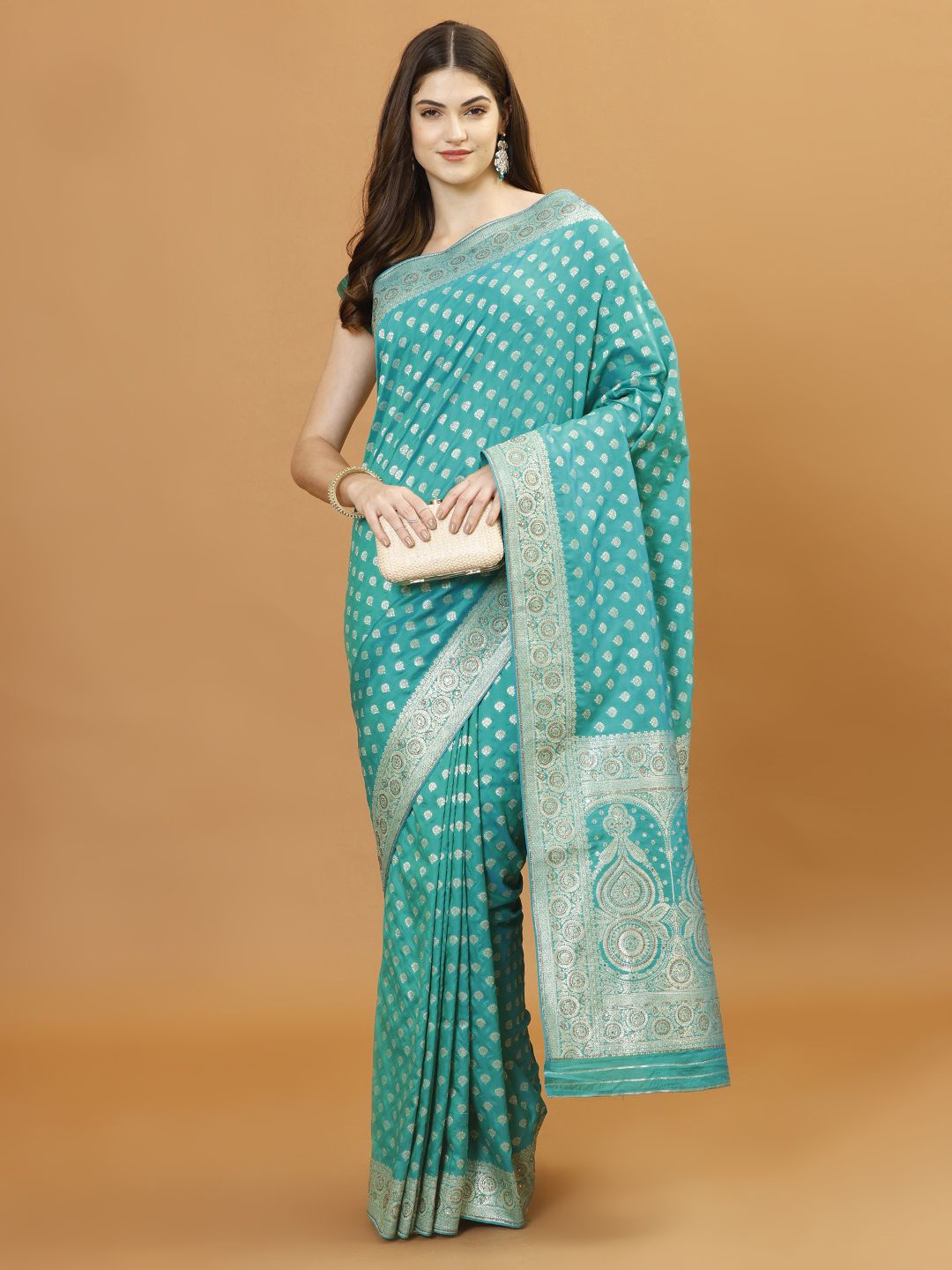 

Meena Bazaar Woven Design Zari Banarasi Saree, Sea green