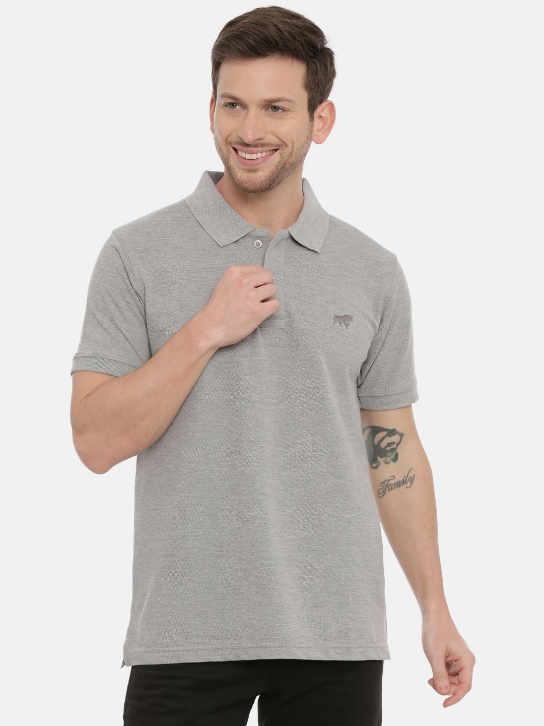 

Bushirt Men Solid Polo Collar Cotton T-shirt, Grey