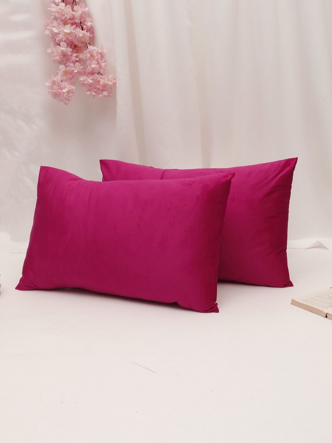 

THE CONVERSION Magenta 2 Pieces Velvet Rectangle Pillow Covers