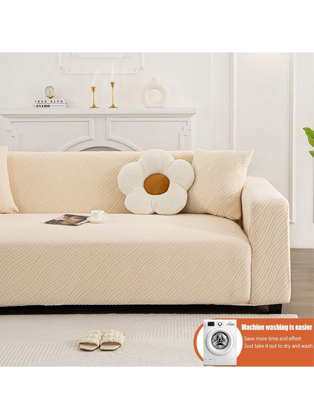 

B BESTILO Cream-Coloured Polyester 1 Piece Sofa Cover With Arms