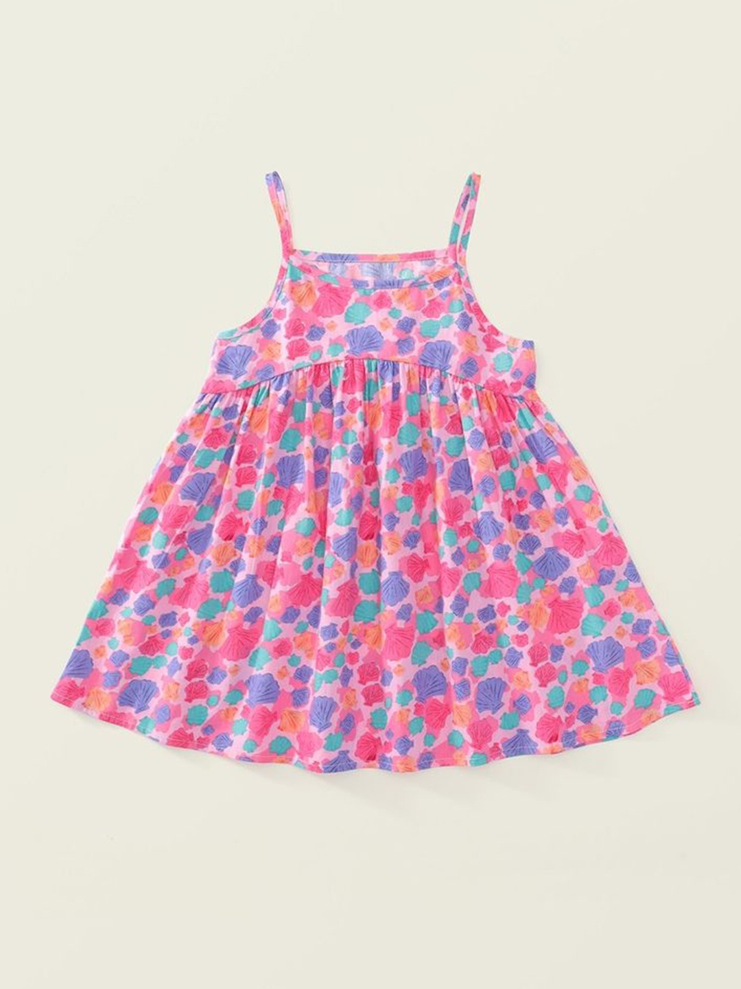 

LULU & SKY Girls Printed Cotton Shoulder Straps A-Line Dress, Pink