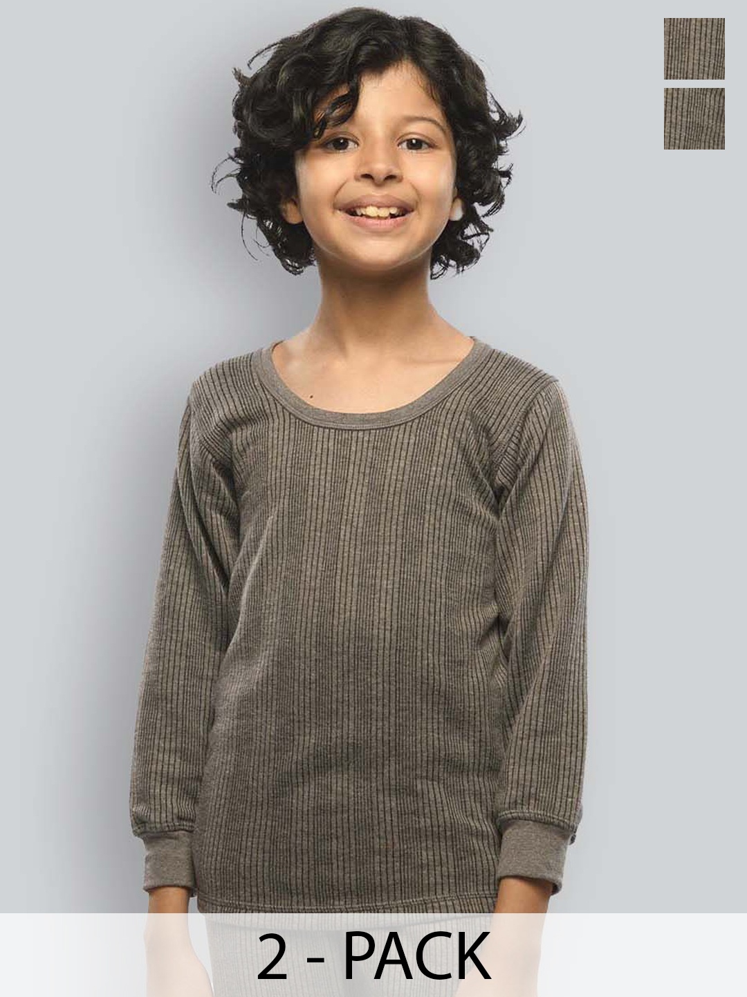 

INFERNO Kids Pack Of 2 Ribbed Thermal Tops, Grey
