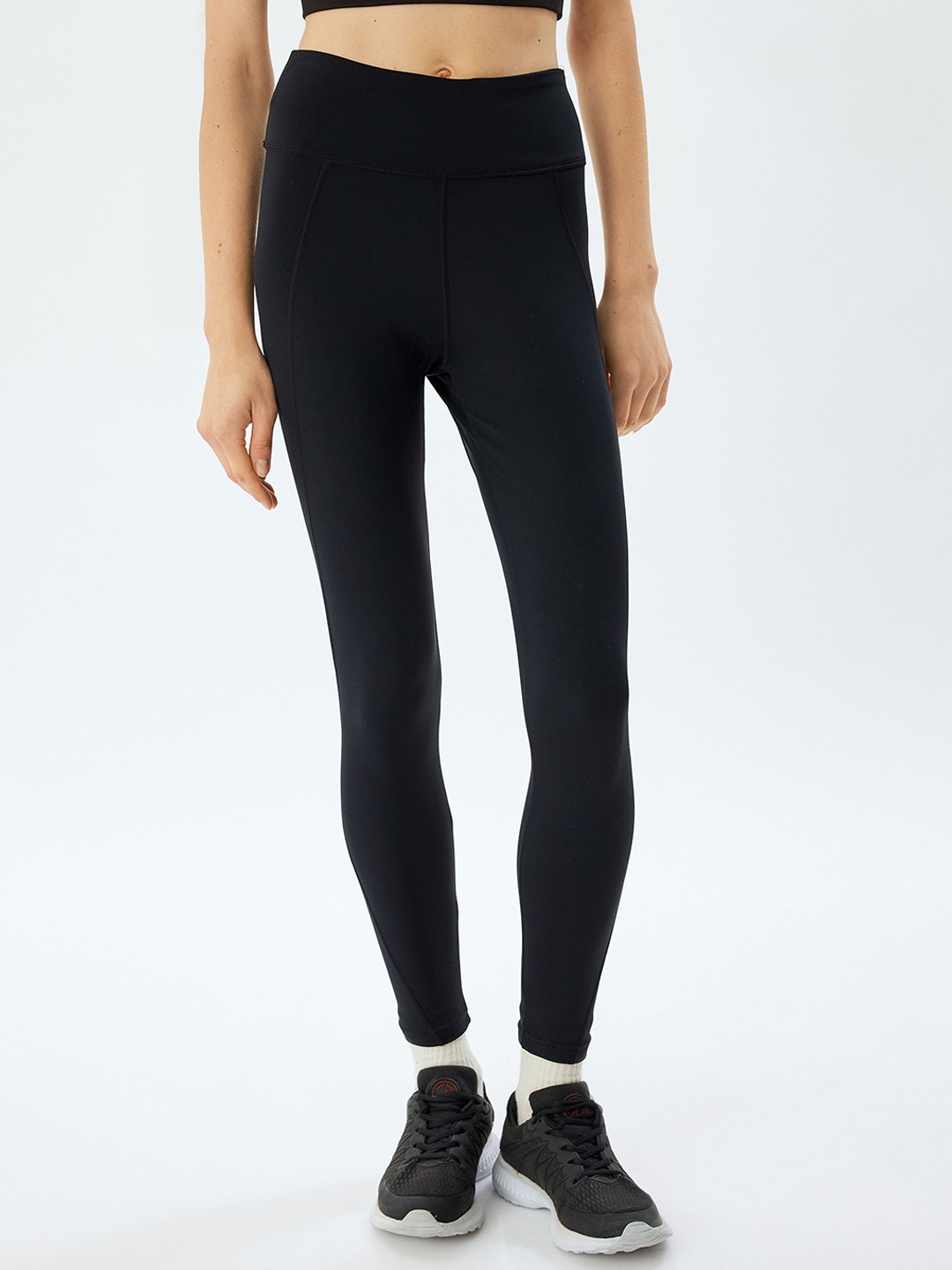 

Koton Women High-Rise Ankle Length Gym Tights, Black