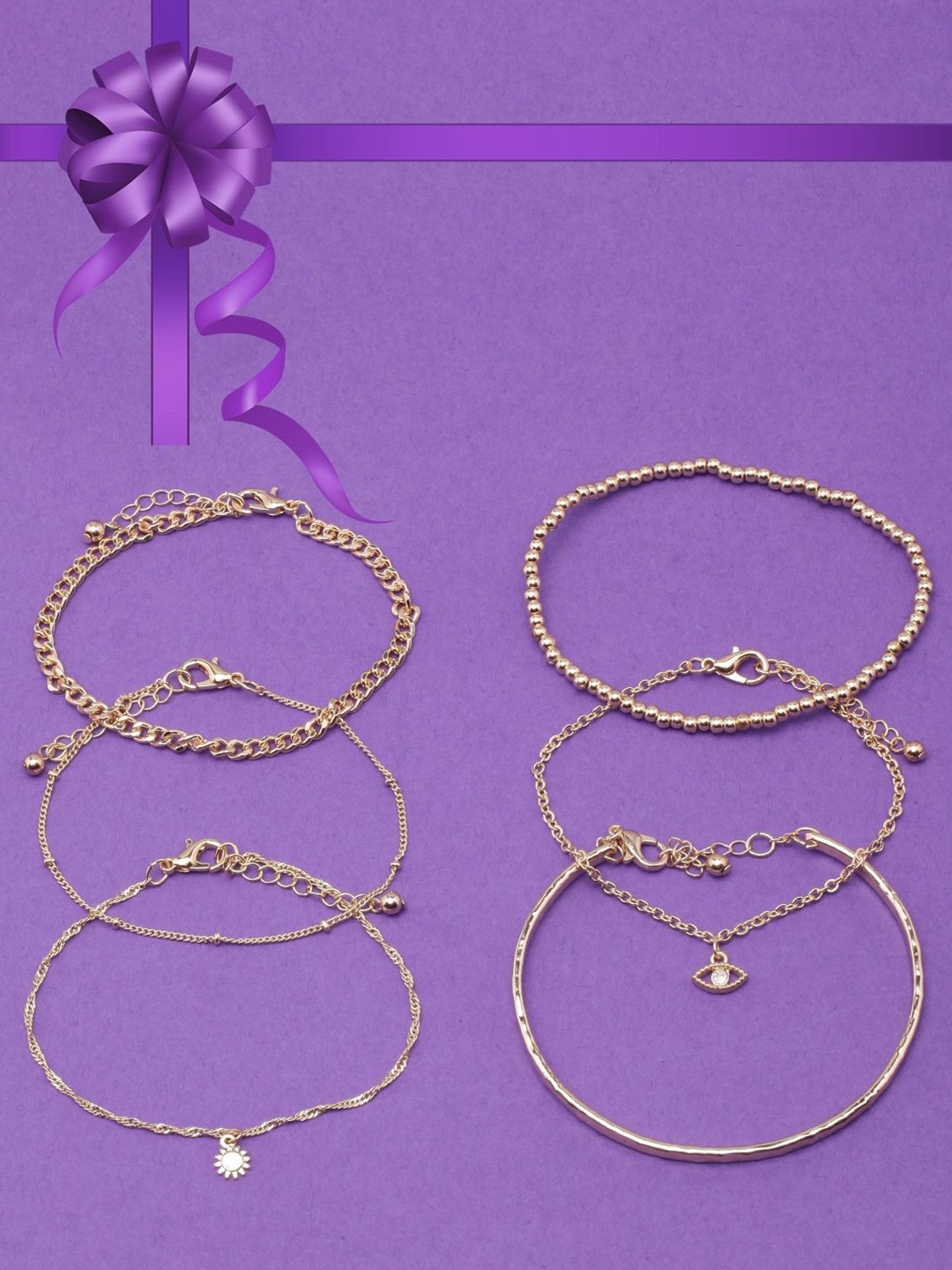 

KPOP Set Of 6 Brass Gold-Plated Link Bracelets