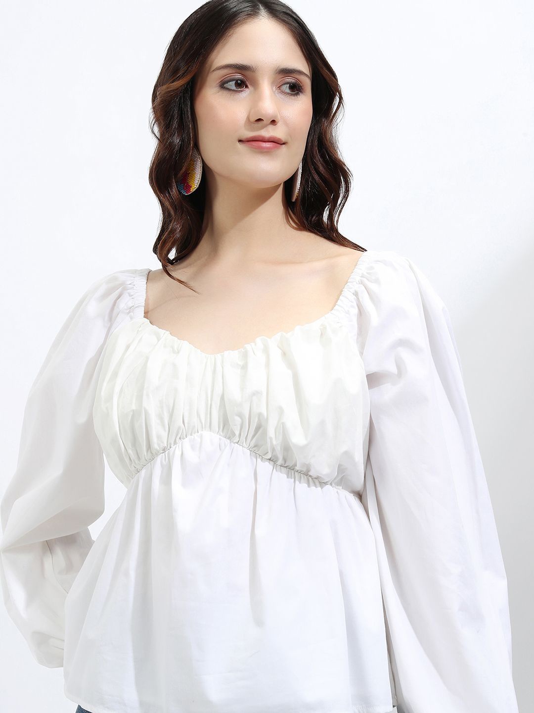 

Tokyo Talkies Women Solid Sweetheart Neck Cotton Top, Off white