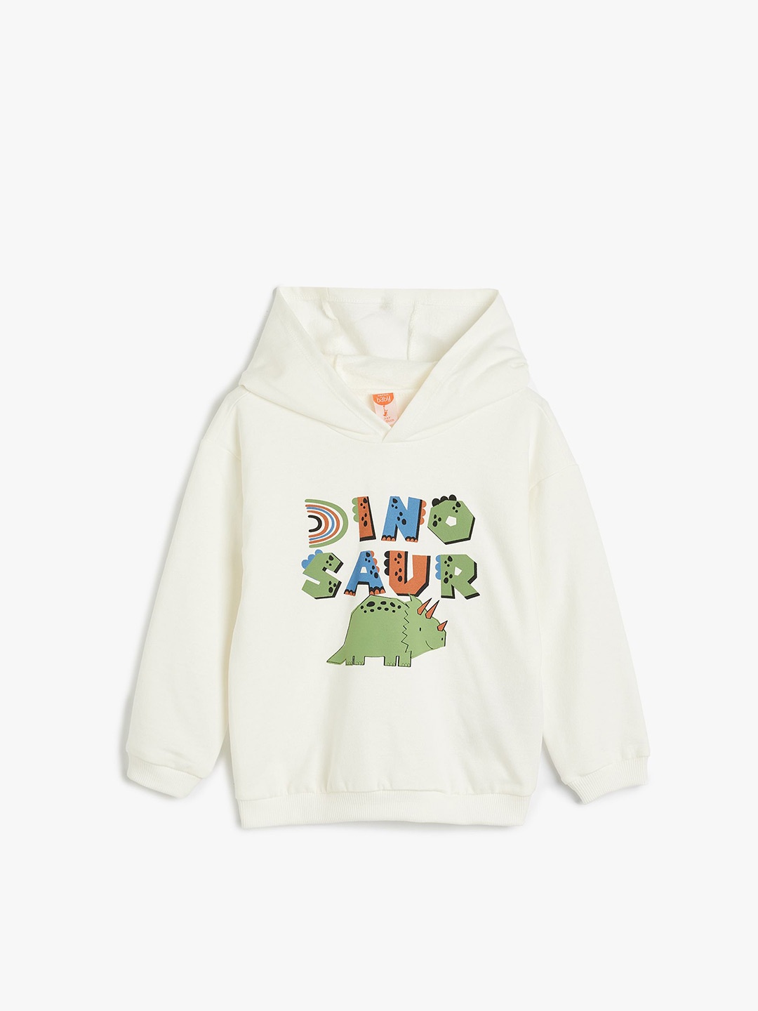 

Koton Boys Graphic Printed Pullover Hooded Pure Cotton Sweatshirt, White