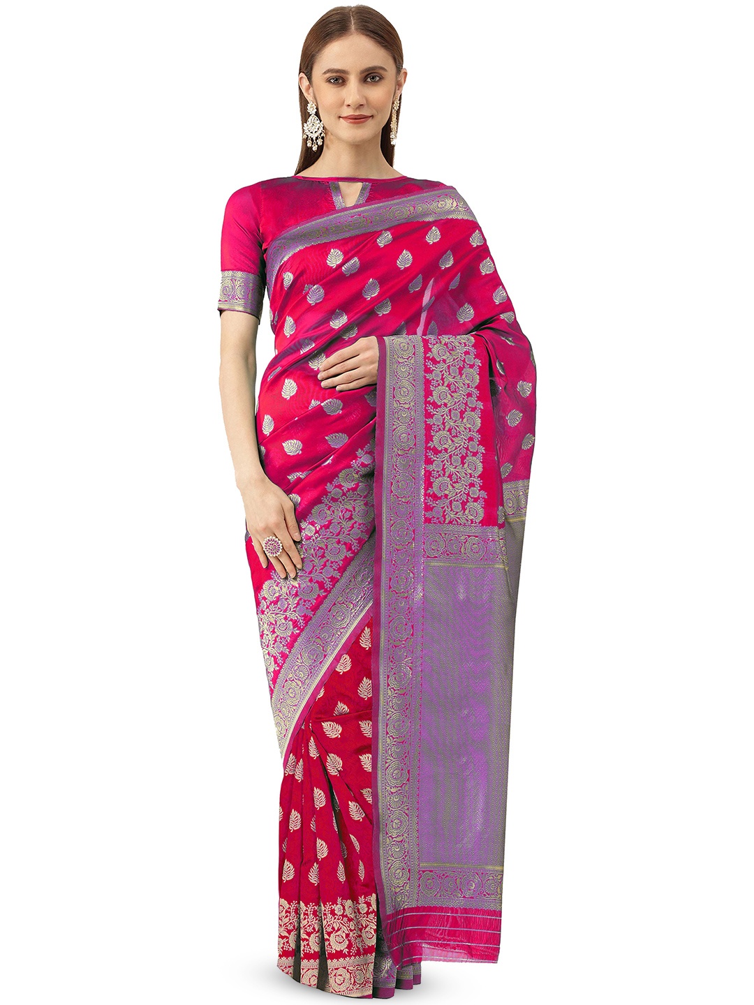 

Maroosh Woven Design Zari Banarasi Saree, Pink