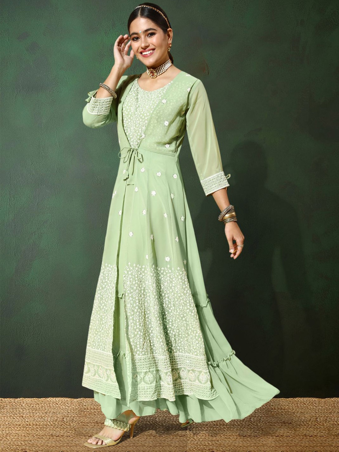 

Sangria Embroidered Ethnic Dresses, Green