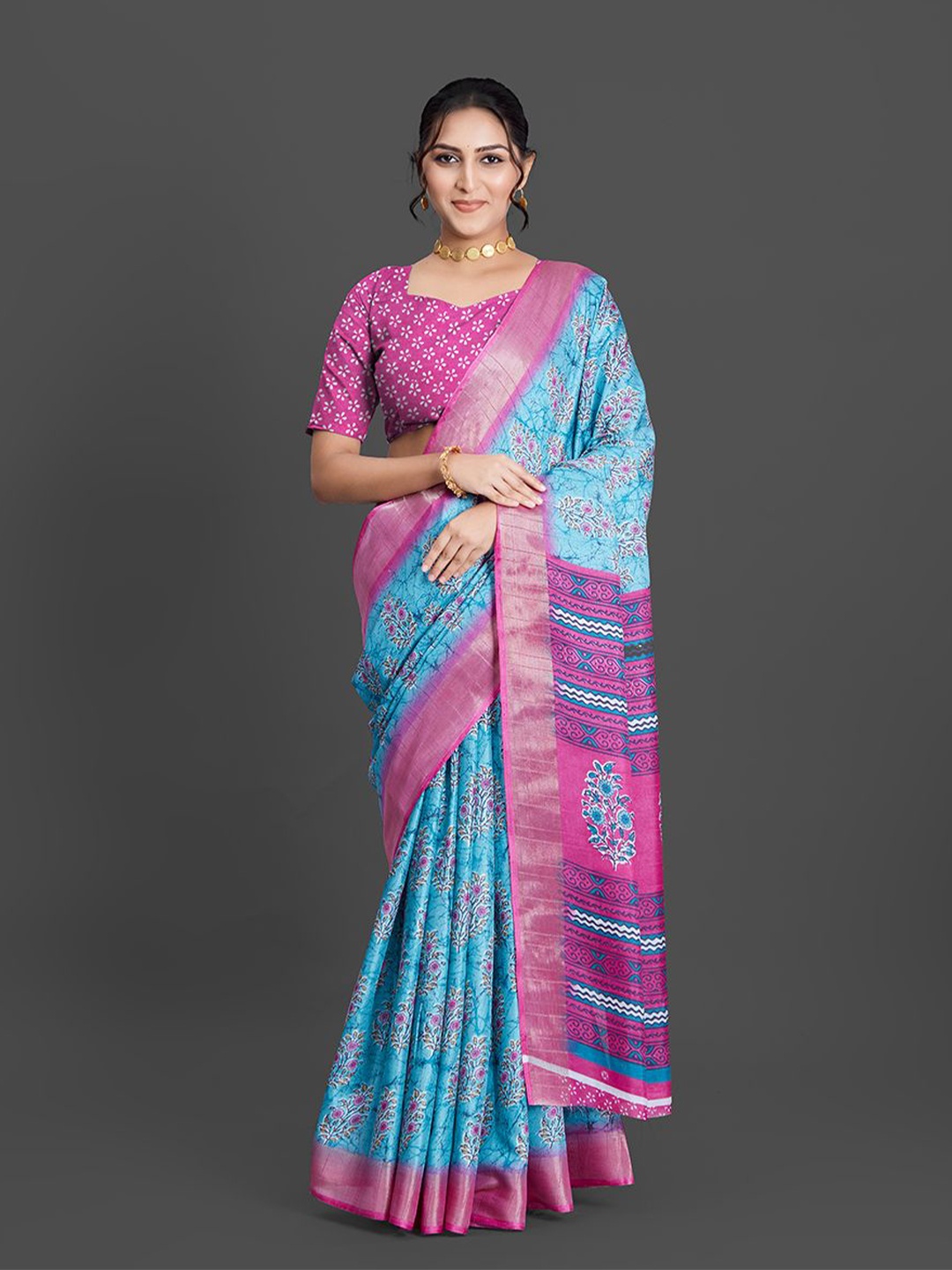 

NIRMAL CREATION Floral Printed Zari Saree, Blue