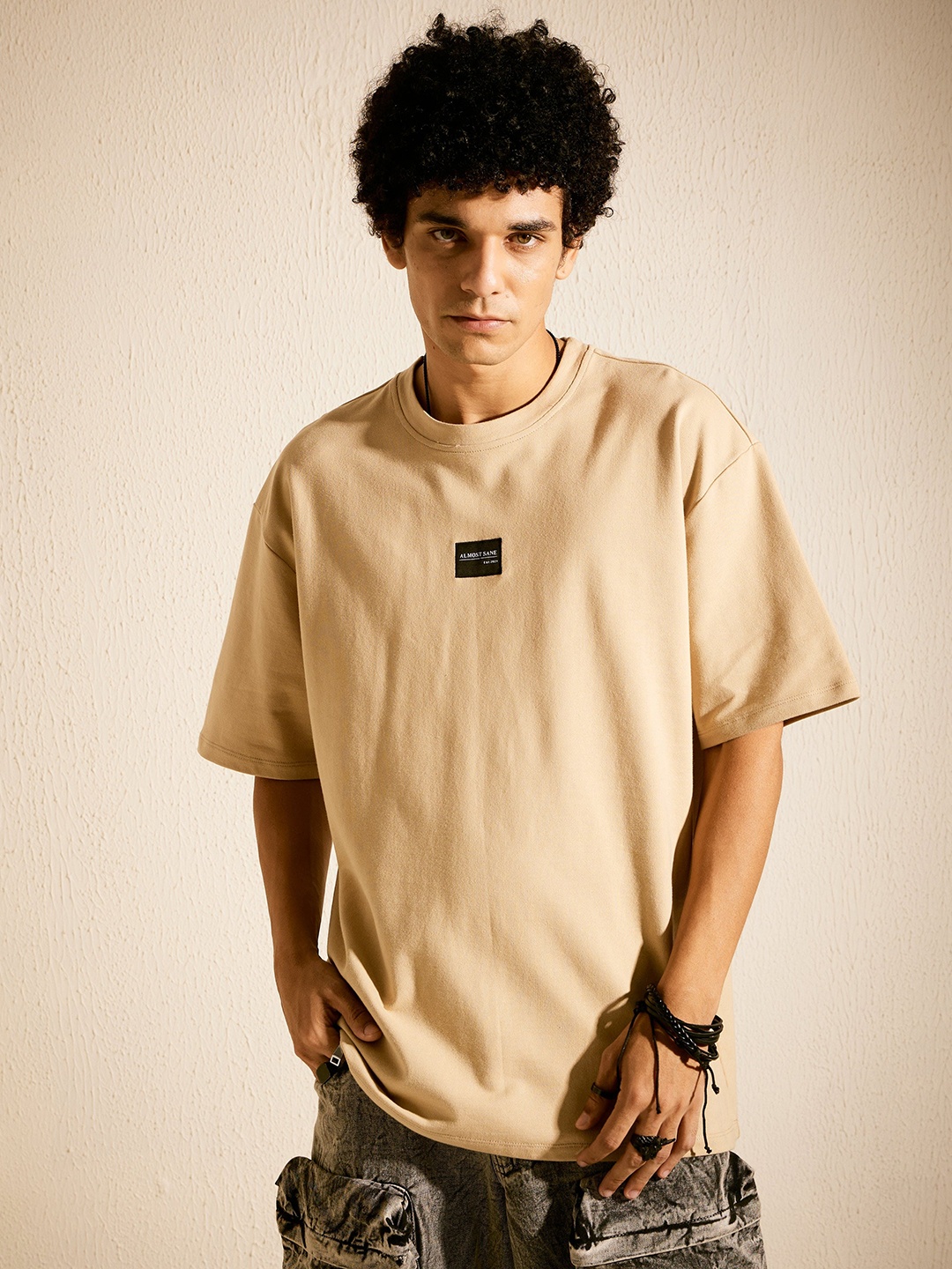 

ALMOST SANE Men Printed Pockets T-shirt, Beige