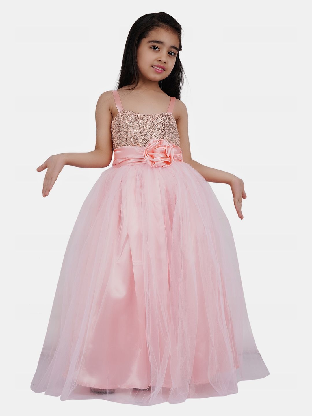 

Wish little Girls Net A-Line Maxi Dress, Peach