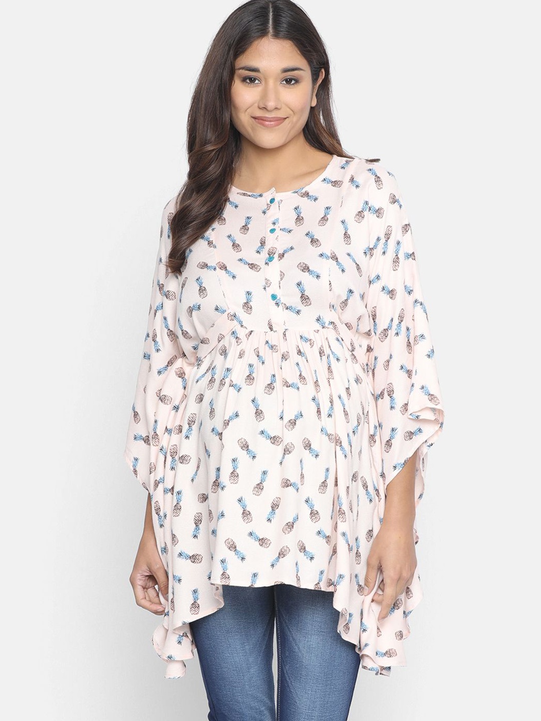 

The Kaftan Company Women Conversational Printed Round Neck Maternity Top, Off white