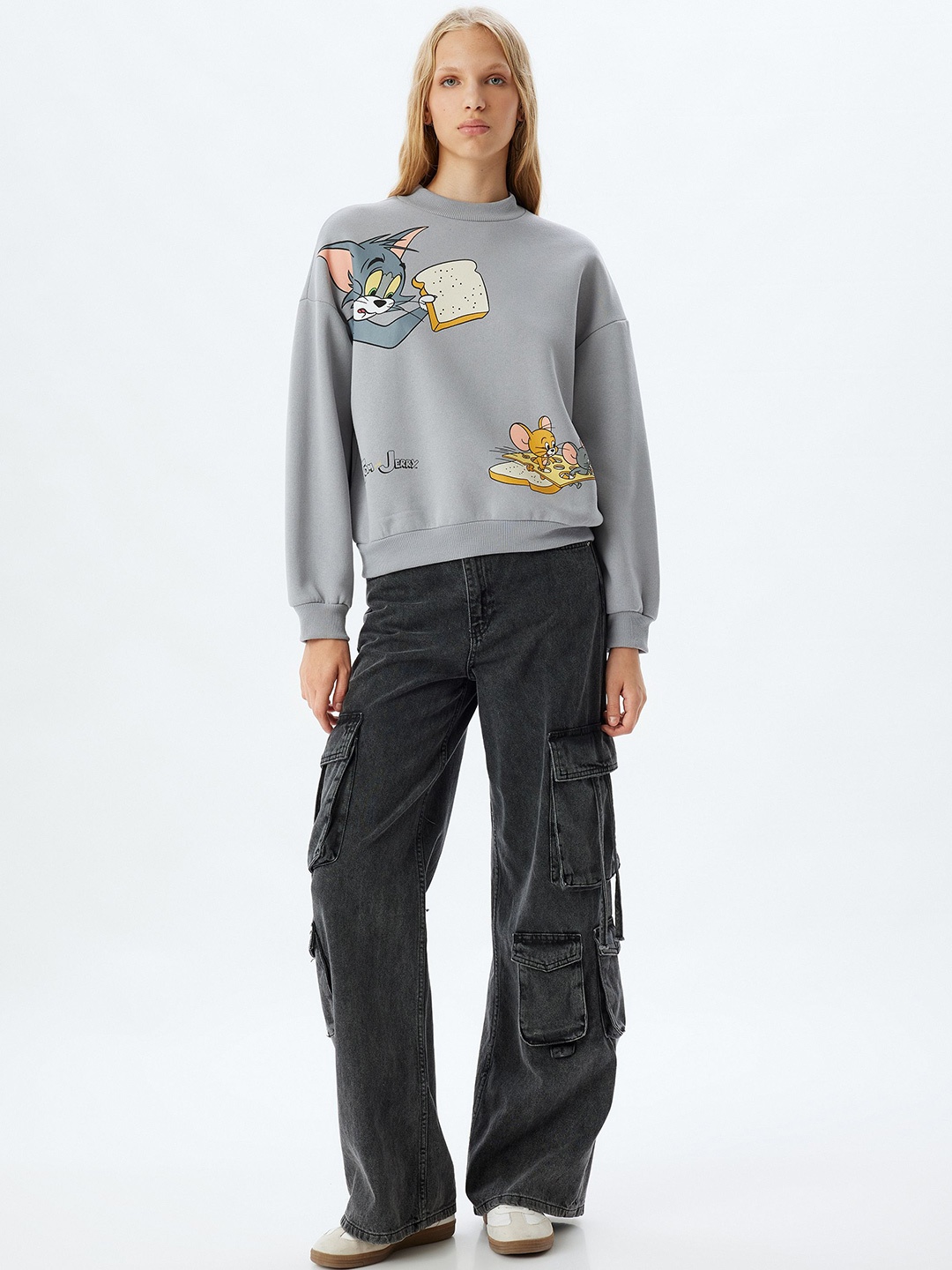 

Koton Women Graphic Printed Round Neck Pullover Sweatshirt, Grey