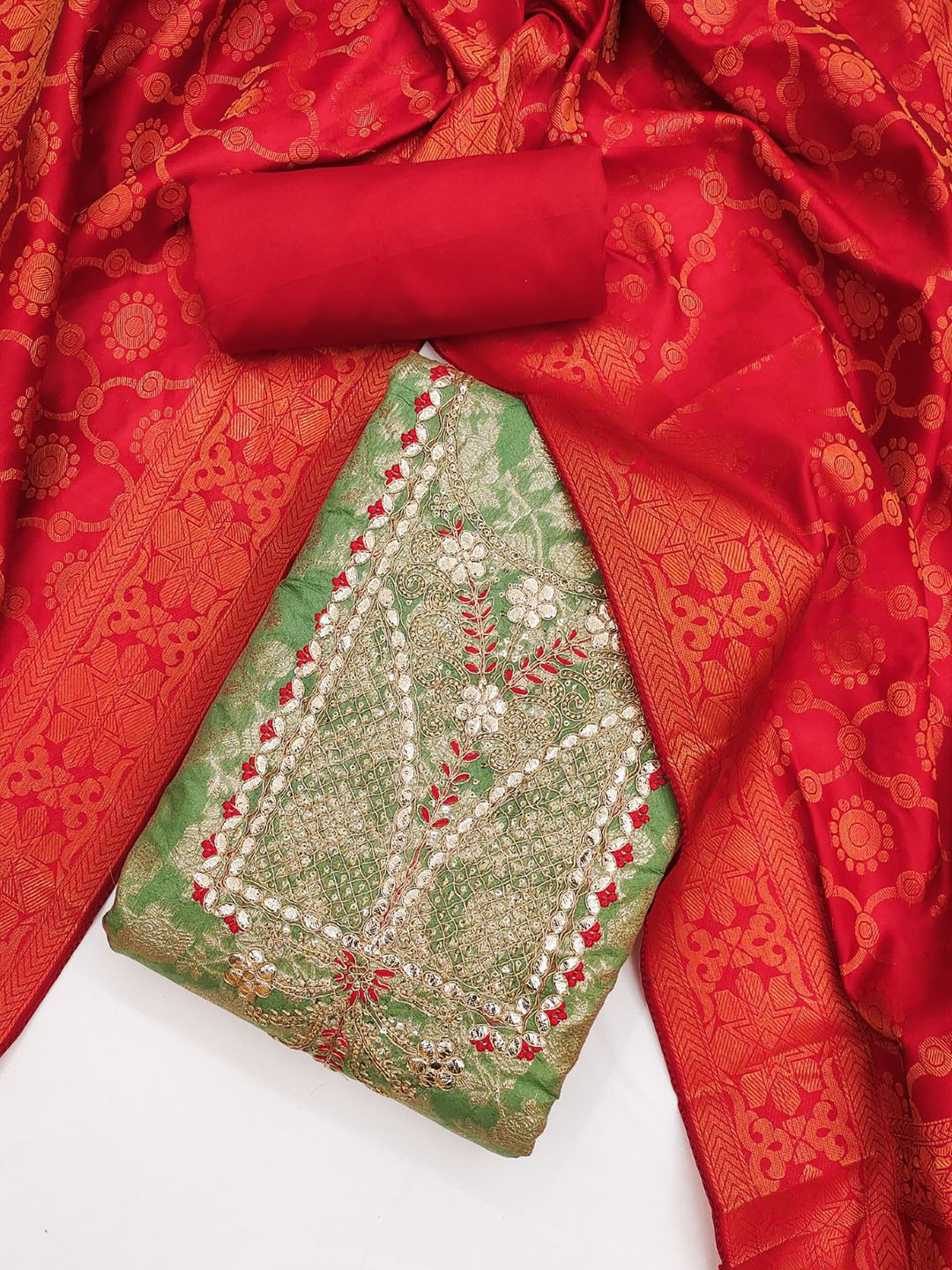 

Panzora Embroidered Unstitched Dress Material, Green