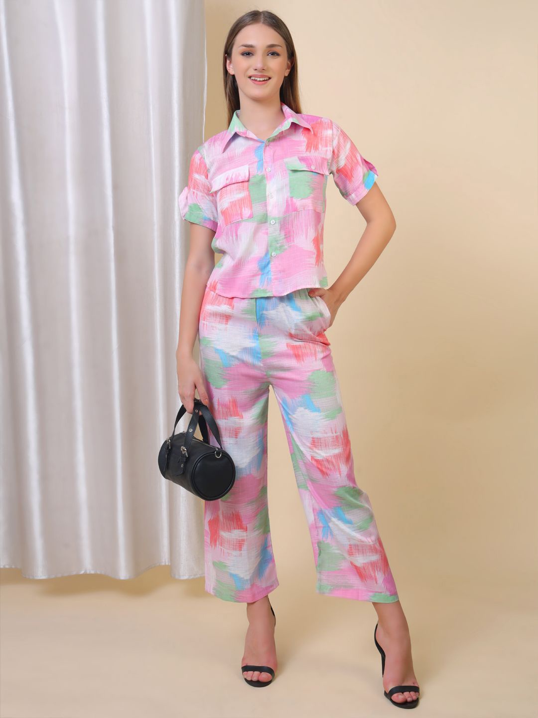 

Xivir Printed Shirt and Pants Co-Ord Set, Pink