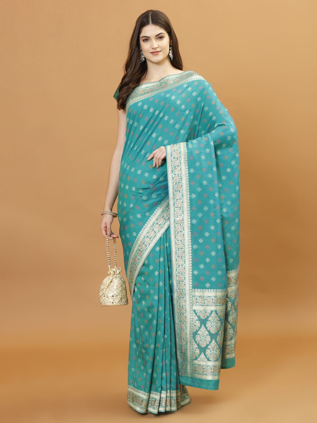 

Meena Bazaar Woven Design Zari Banarasi Saree, Sea green