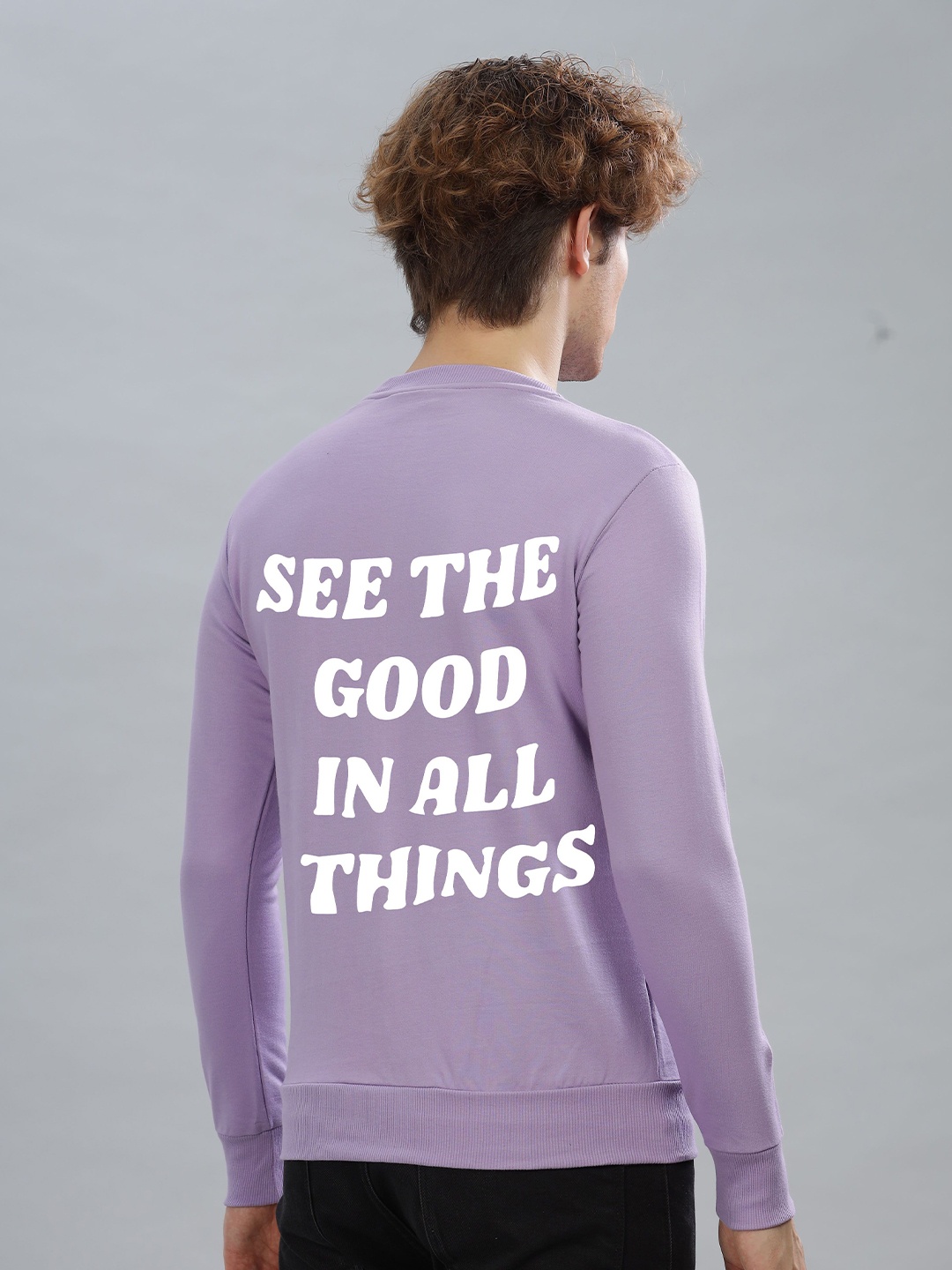 

FALTU.CO Men Typography Printed Round Neck Cotton Pullover Sweatshirt, Lavender