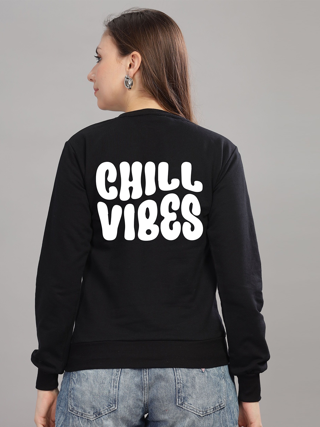 

FALTU.CO Women Typography Printed Round Neck Cotton Pullover Sweatshirt, Black
