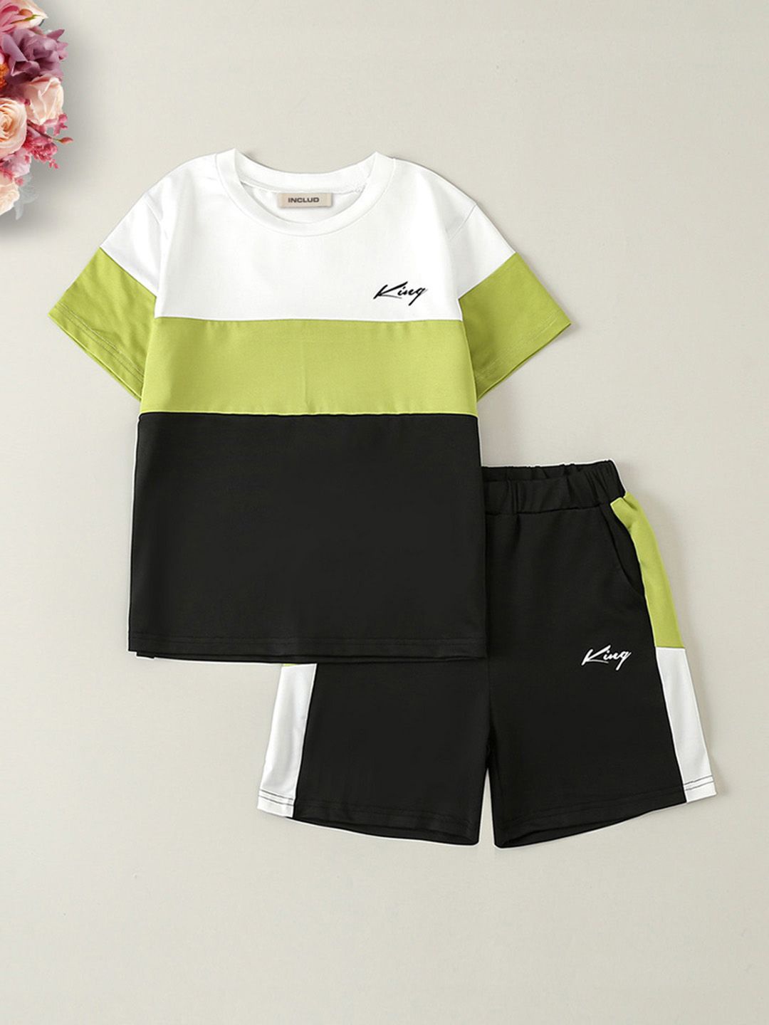 

INCLUD Boys Colourblocked T-shirt with Shorts, Black