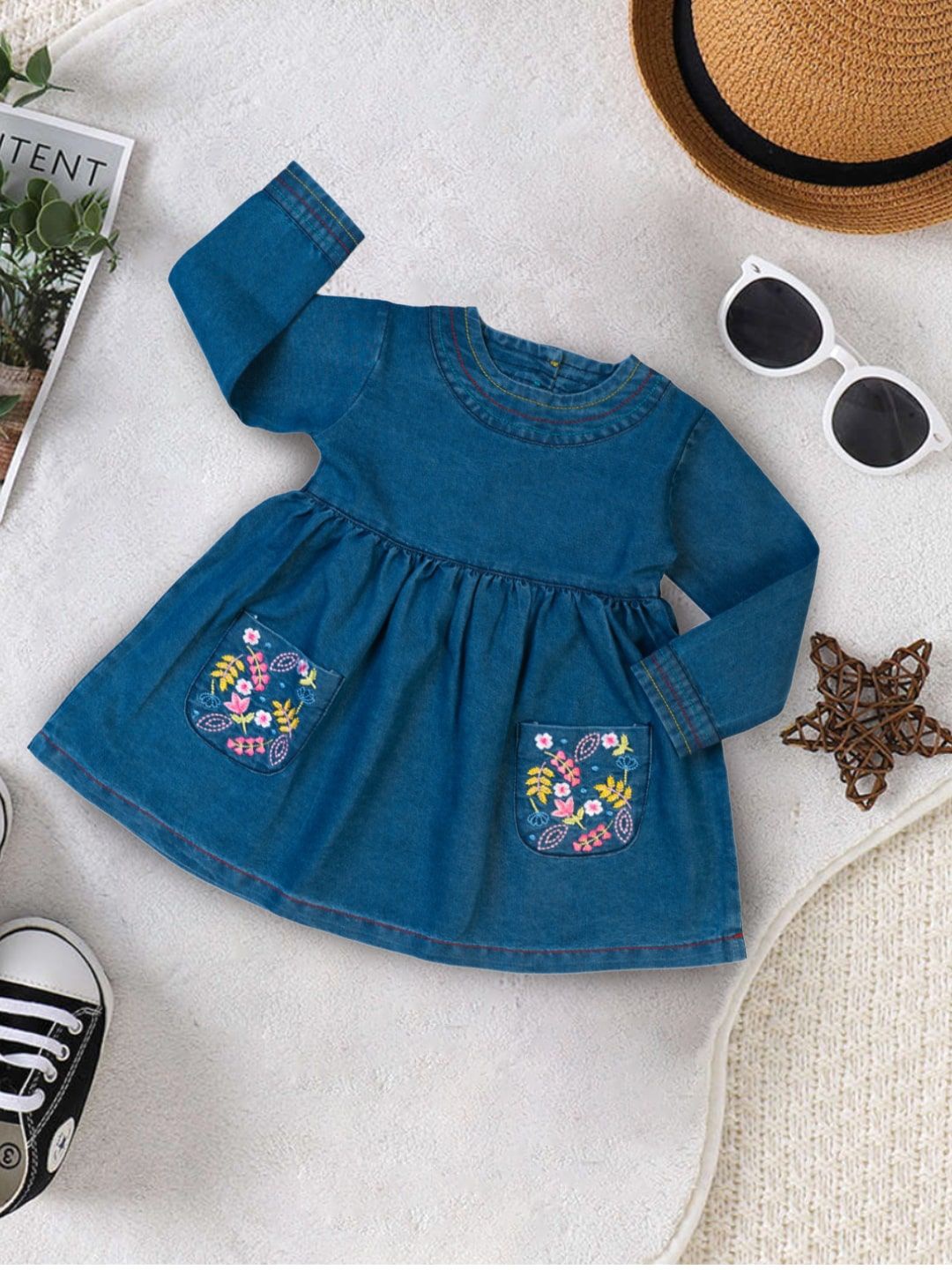 

Kids Girls MeeMee Floral Embroidered Fit & Flare Dress, Blue