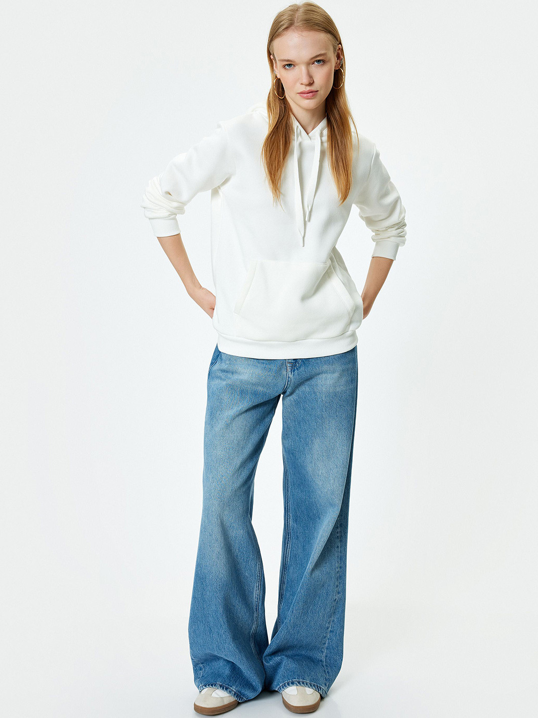 

Koton Women Solid Hood Cotton Pullover Sweatshirt, White
