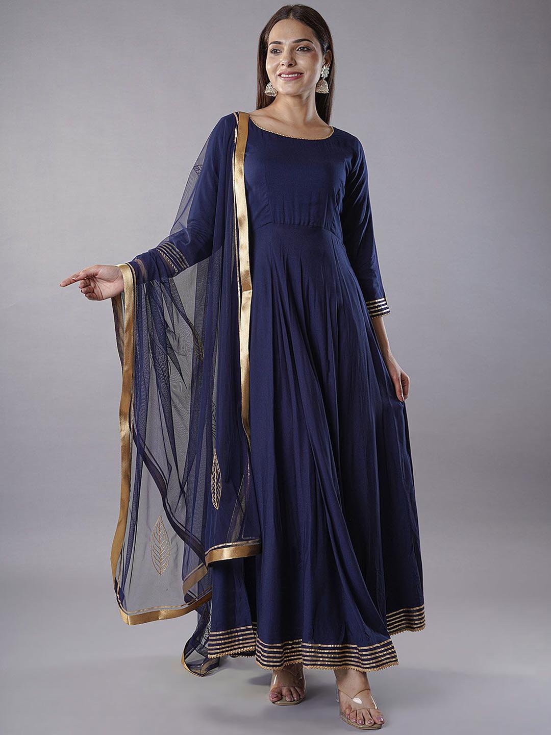 

Utsav Fashion Women Empire Gotta Patti Kurta with Trousers & With Dupatta, Navy blue