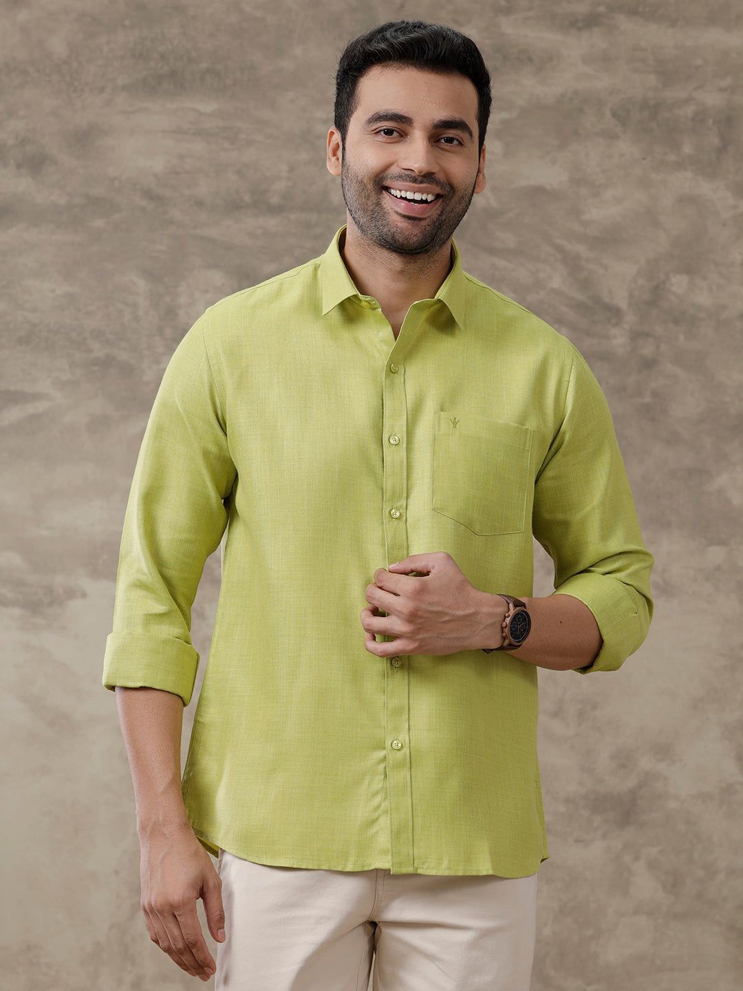 

Ramraj Men Solid Full Sleeve Shirt for Men, Green