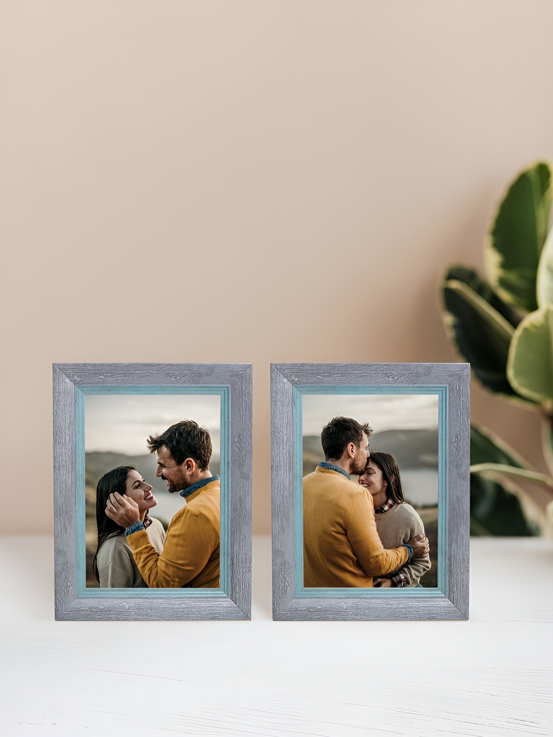 

Golden Peacock Blue 2 Pieces Rectangular Table-Top Photo Frames