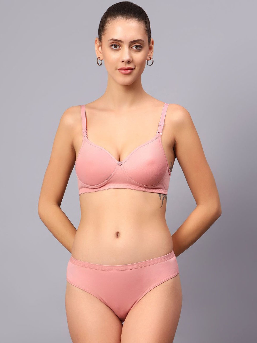 

ACCEZORY Seamless Soft Lightly Padded Cotton Lingerie Set, Pink