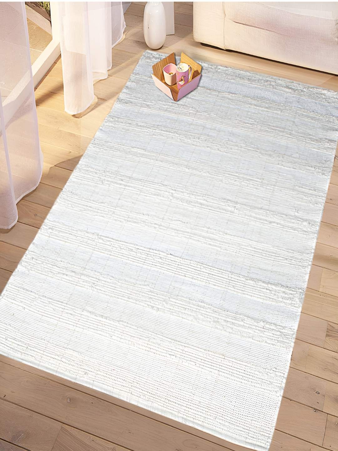 

Saral Home White Anti Slip Striped Cotton Dhurries