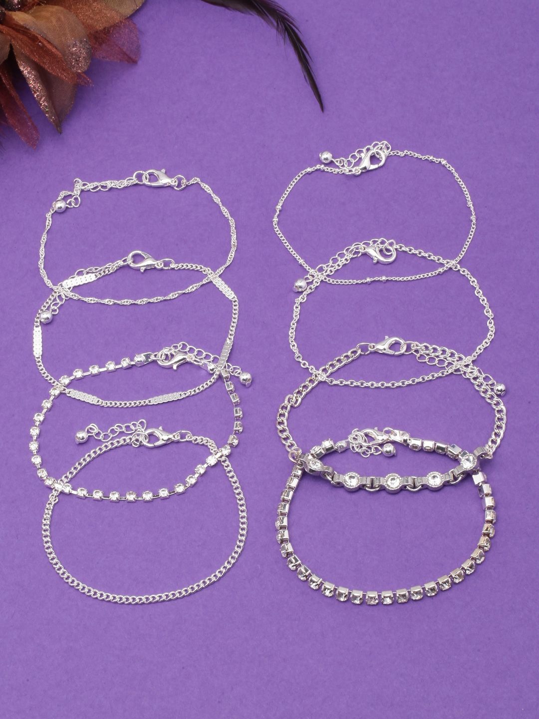 

KPOP Set Of 8 Silver-Plated Rhinestone Studded Wraparound Bracelet