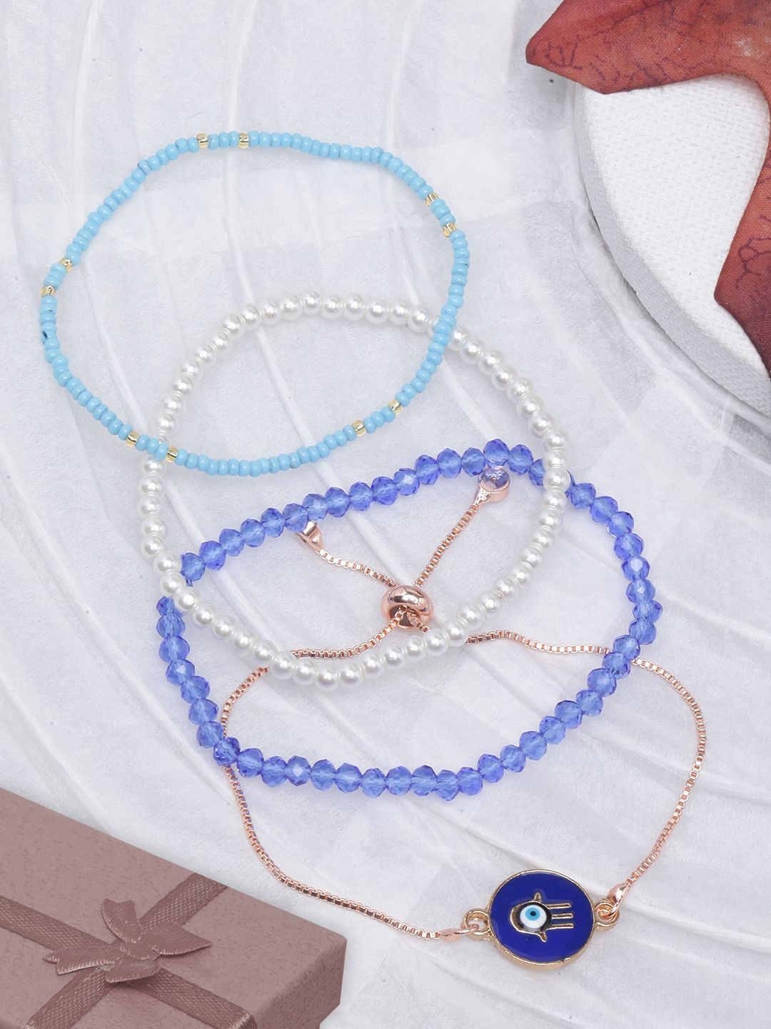 

KPOP Set Of 4 Rose Gold-Plated Beaded Elasticated Bracelets